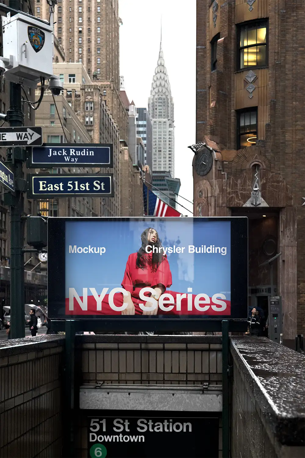 Billboard mockup on a NYC subway entrance in New York. © BRANDACLE MOCKUPS 2026. All rights reserved.