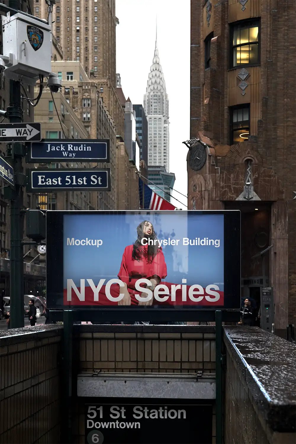 Billboard mockup on a NYC subway entrance in New York