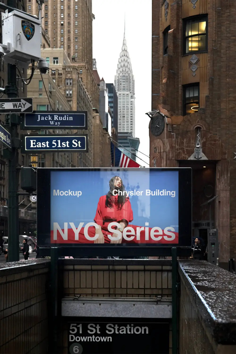 Billboard mockup on a NYC subway entrance in New York