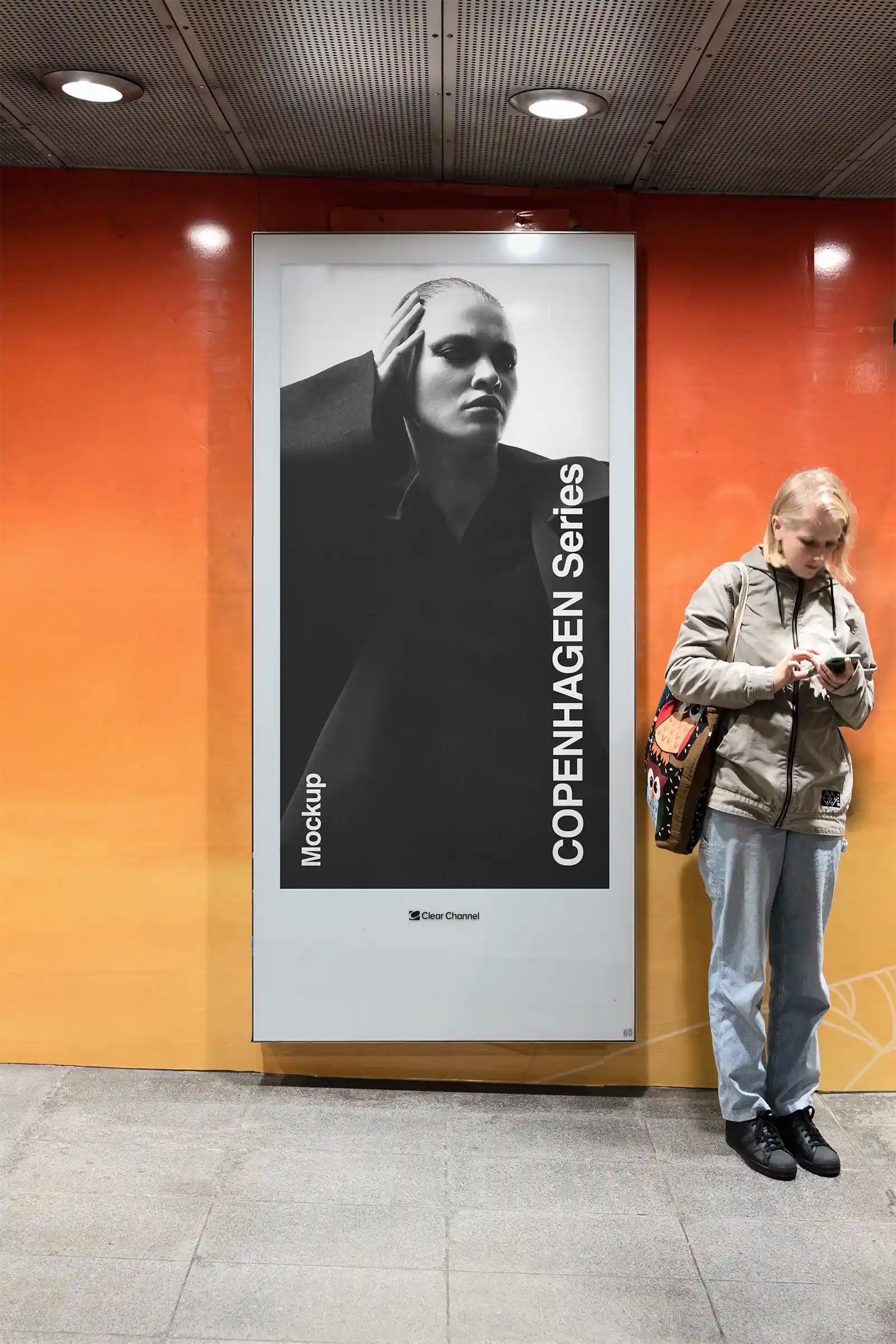 Billboard mockup in Copenhagen subway underground, Denmark. 