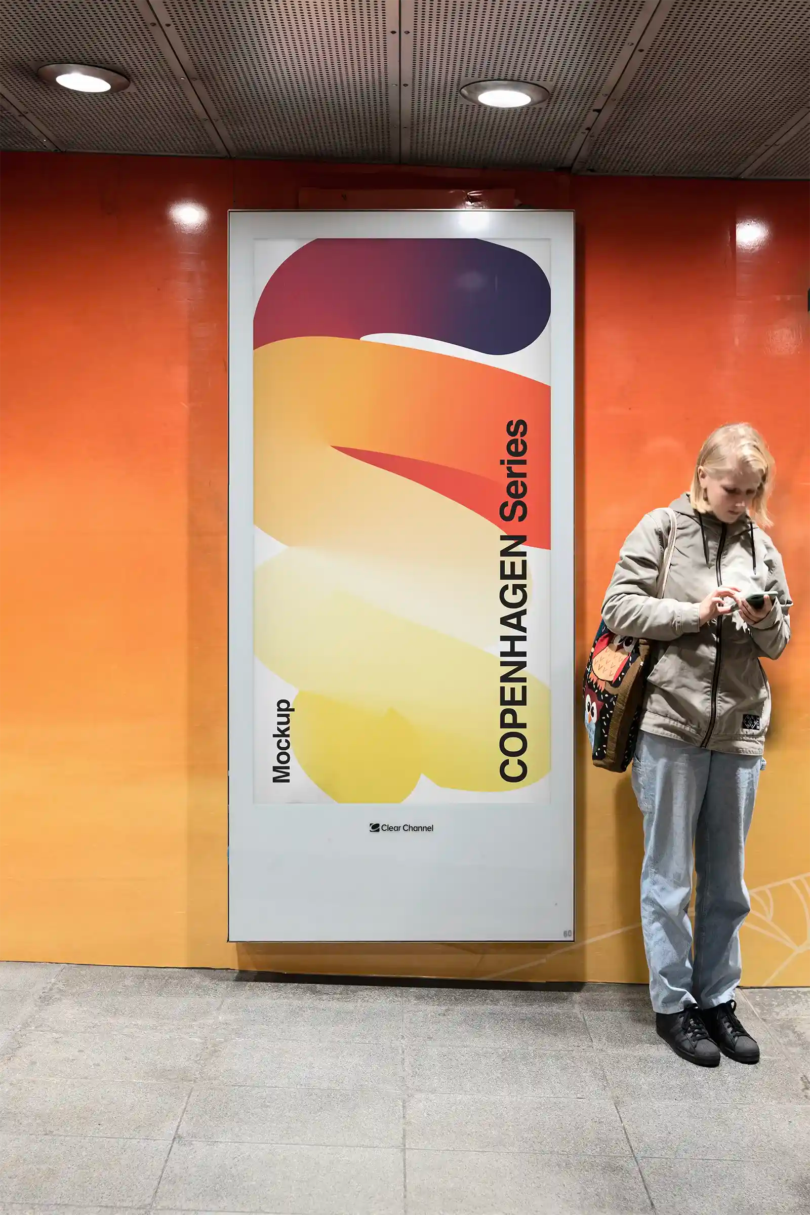 Billboard mockup in Copenhagen subway underground, Denmark. 