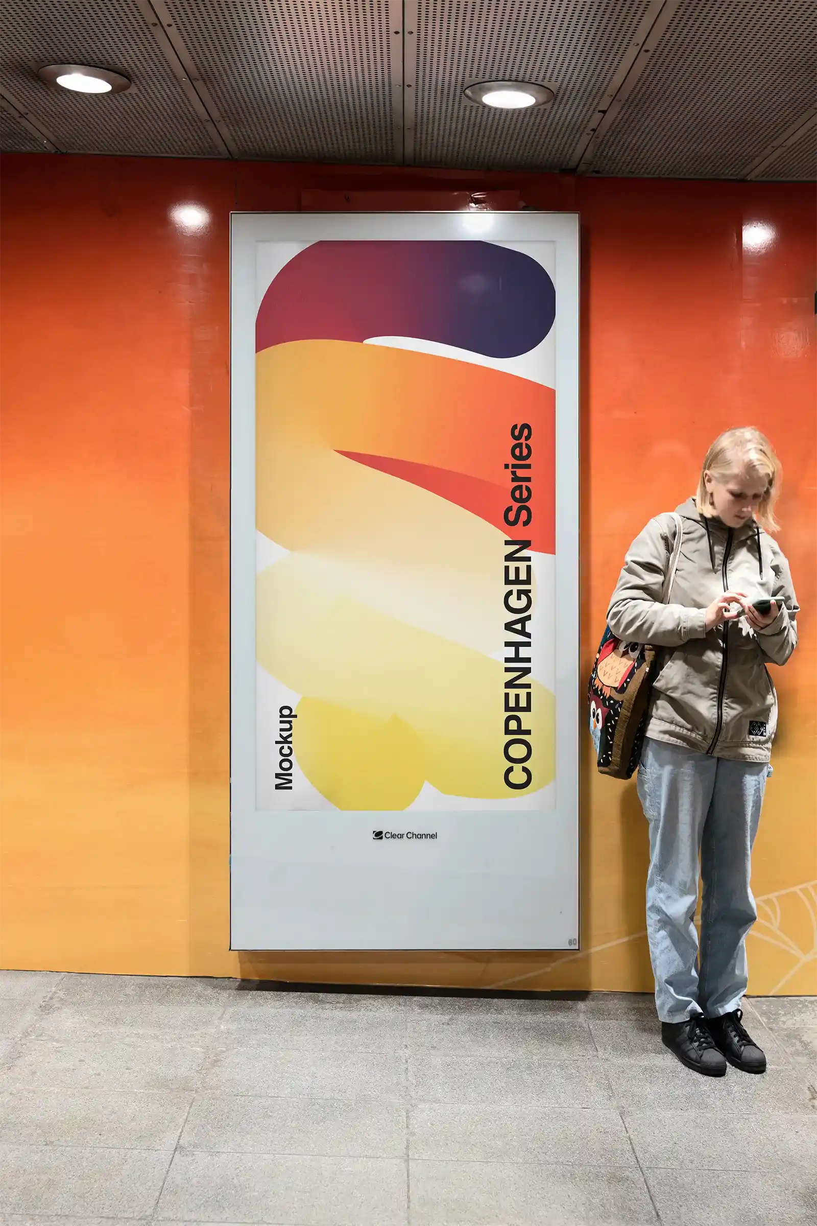 Billboard mockup in Copenhagen subway underground, Denmark. 