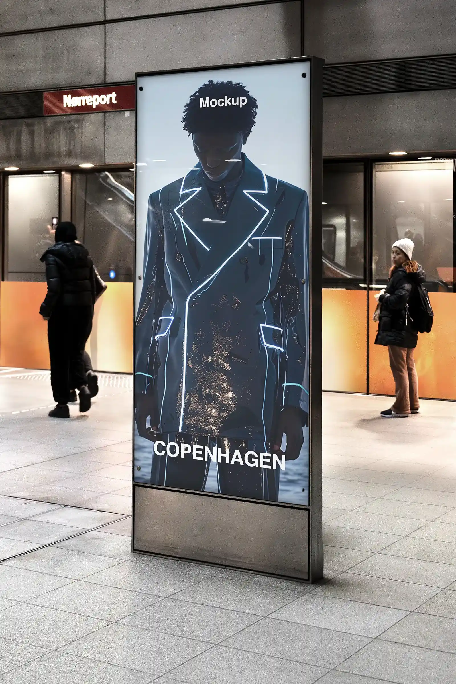 Billboard mockup in Copenhagen subway underground, Denmark. 