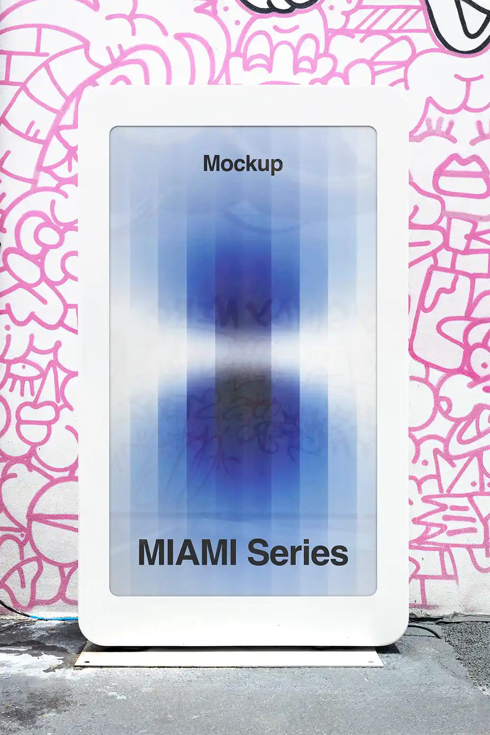 Digital poster mockup in front of mural in Miami, Florida