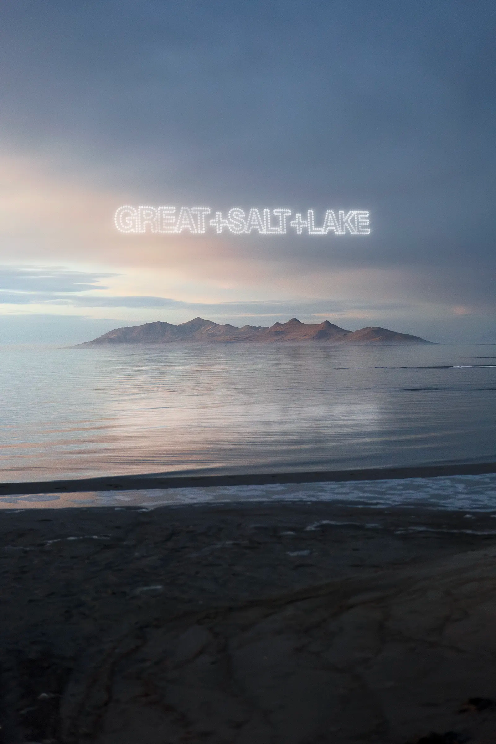 Advertising drone show mockup in Utah, Great Salt Lake.