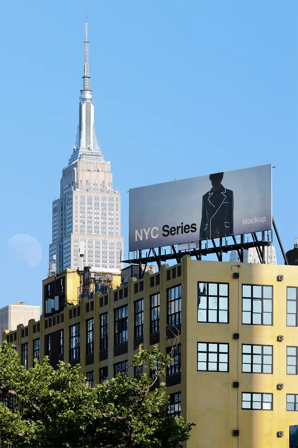 Billboard mockup on Times Square in Manhattan, New York against the backdrop of the Empire State Building. © BRANDACLE MOCKUPS 2026