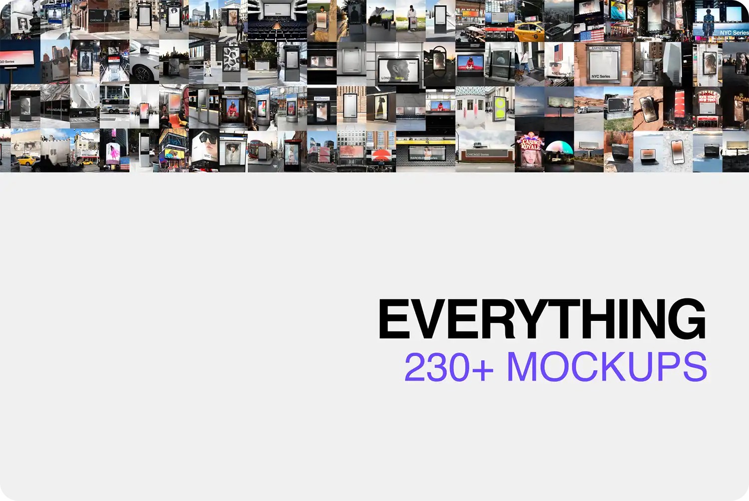 BRANDACLE MOCKUPS BUNDLE : pack of mockups with billboards, posters, banners, iphones, macbooks, and more