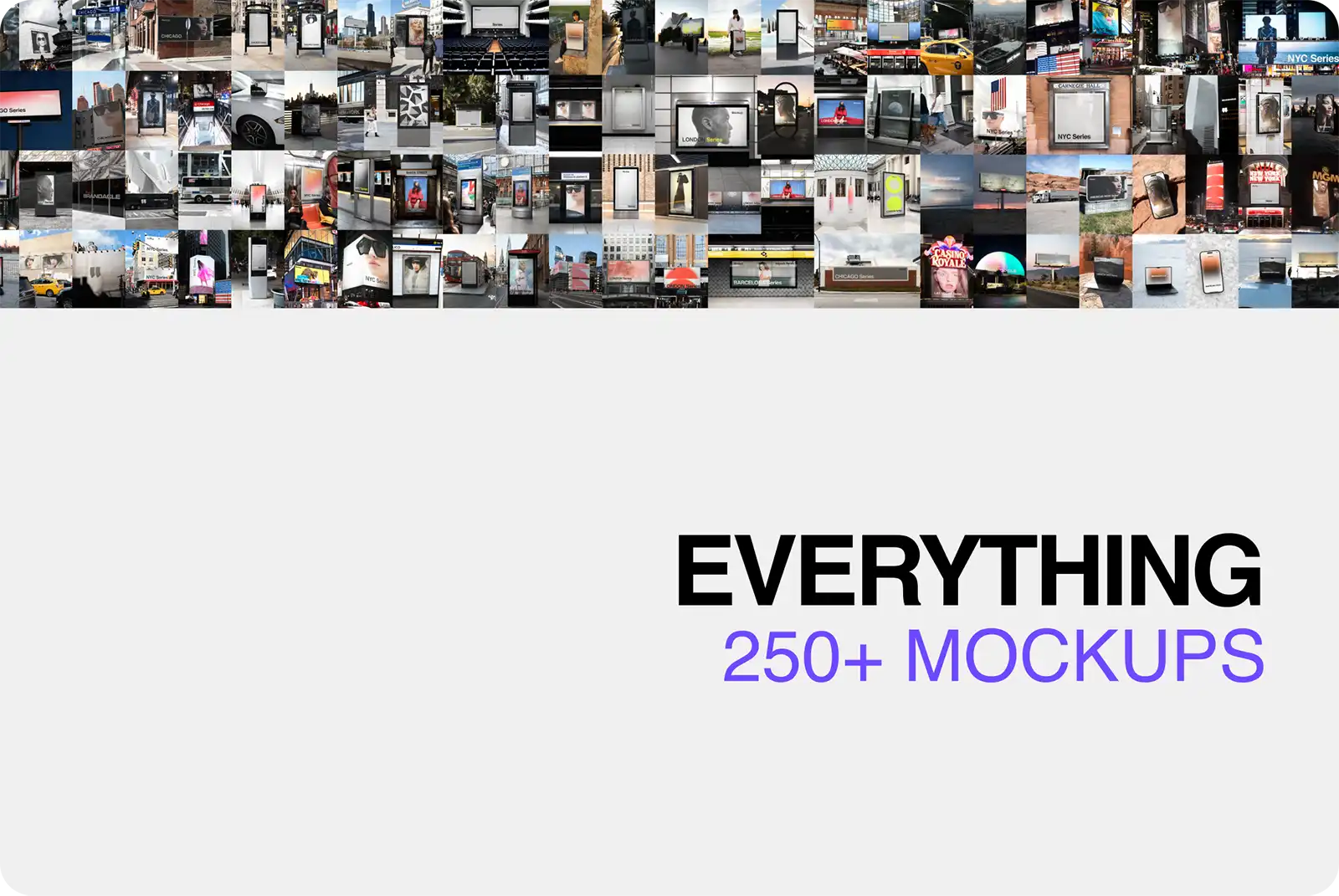 BRANDACLE MOCKUPS BUNDLE : pack of mockups with billboards, posters, banners, iphones, macbooks, and more