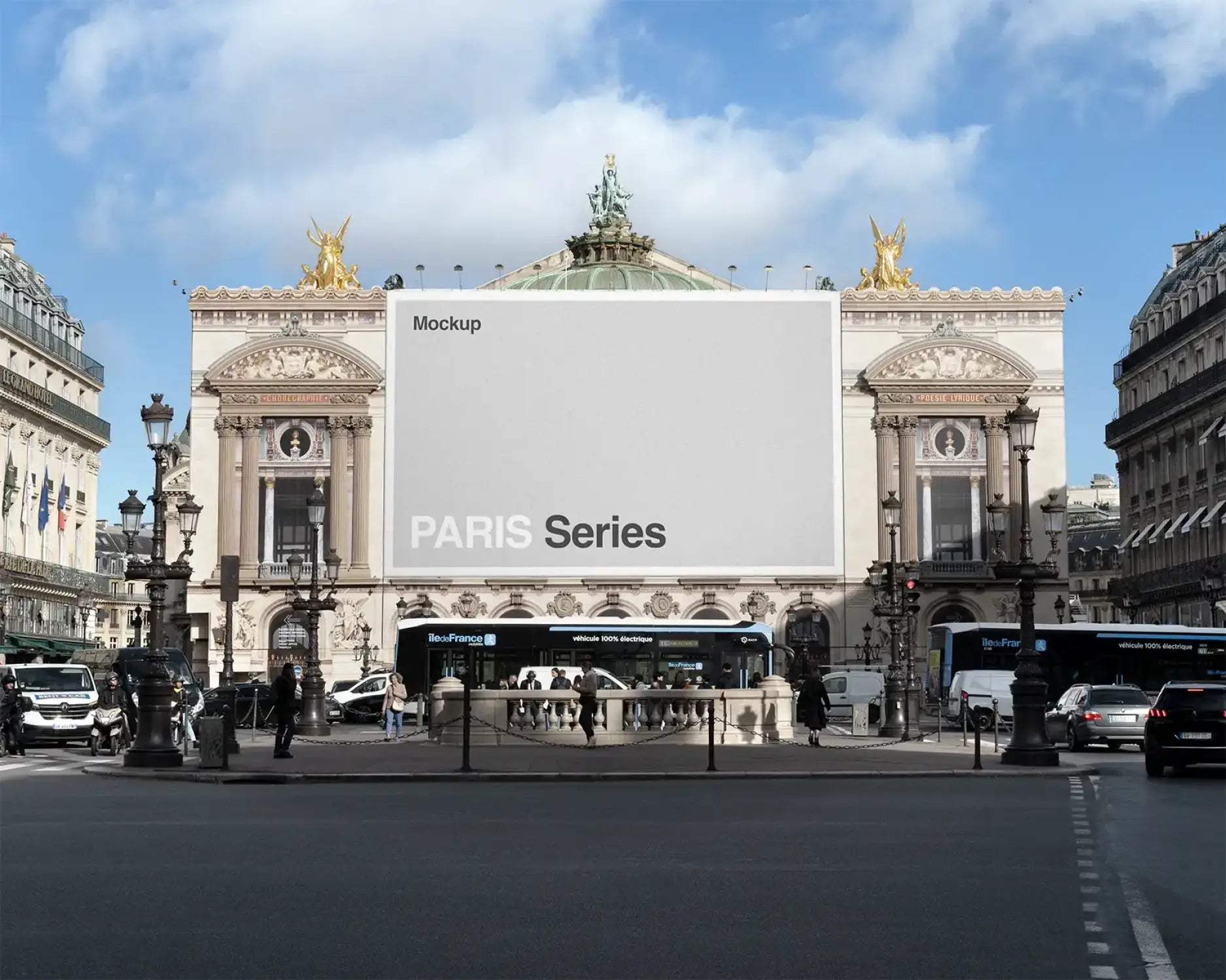 Banner mockup on the Garnier opera house in Paris
