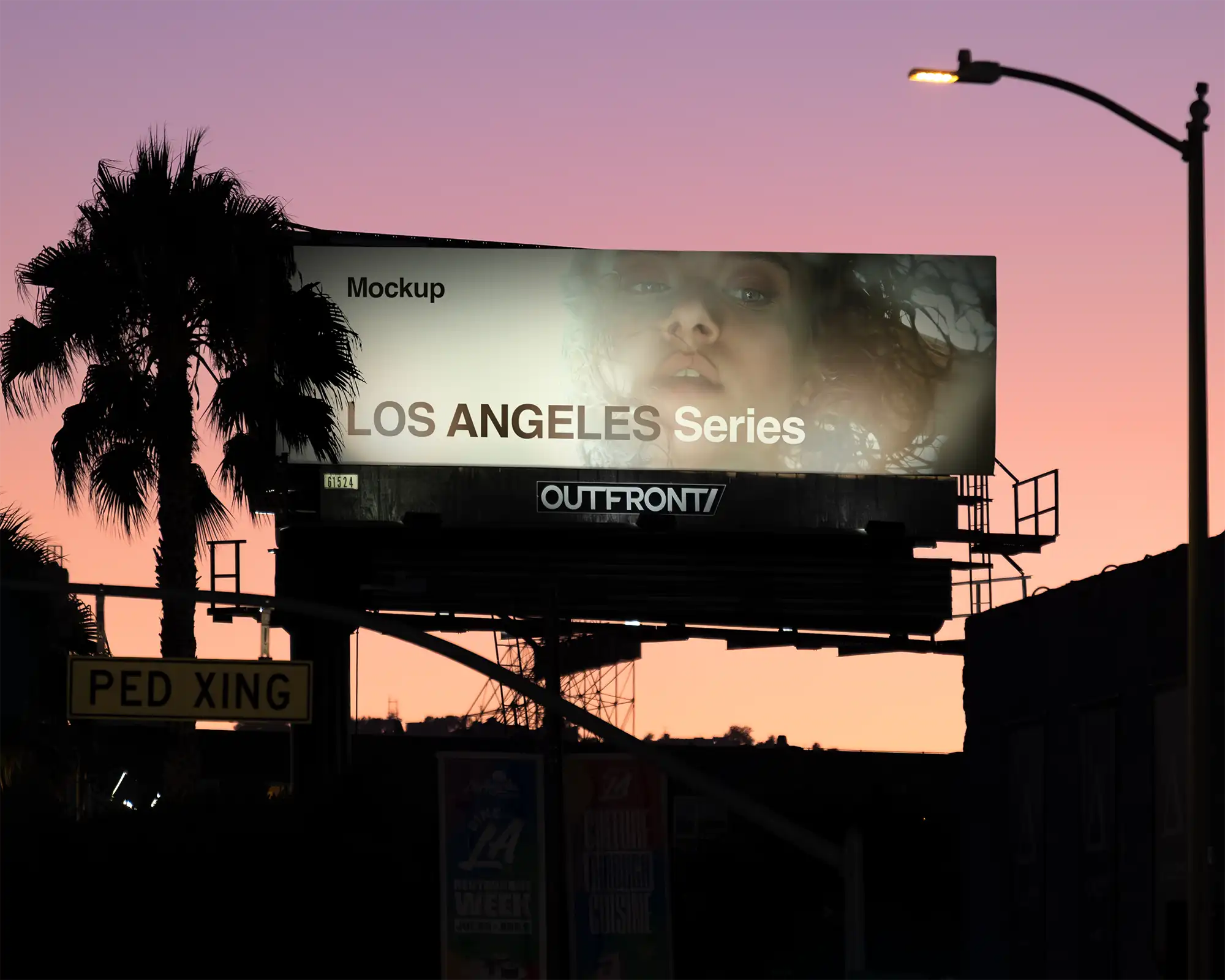 Billboard mockup on Sunset Boulevard in Hollywood, Los Angeles