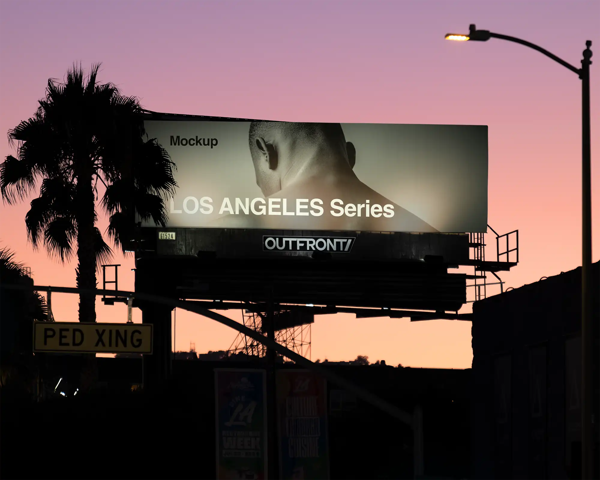 Billboard mockup on Sunset Boulevard in Hollywood, Los Angeles