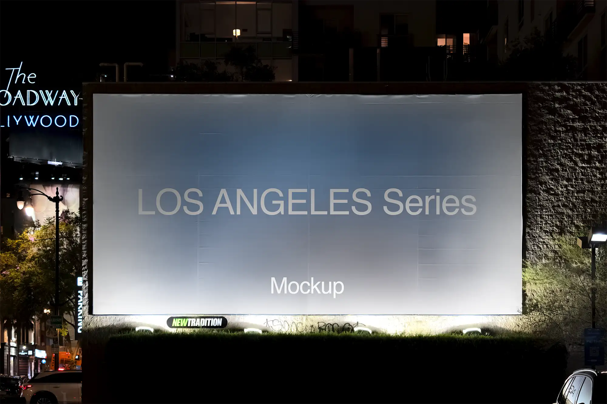 Banner Billboard mockup on Hollywood Boulevard in Los Angeles, California