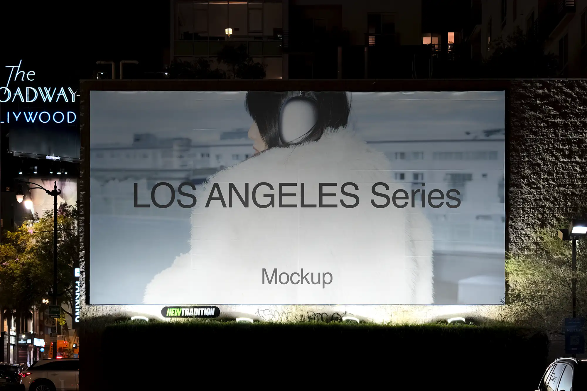 Banner Billboard mockup on Hollywood Boulevard in Los Angeles, California