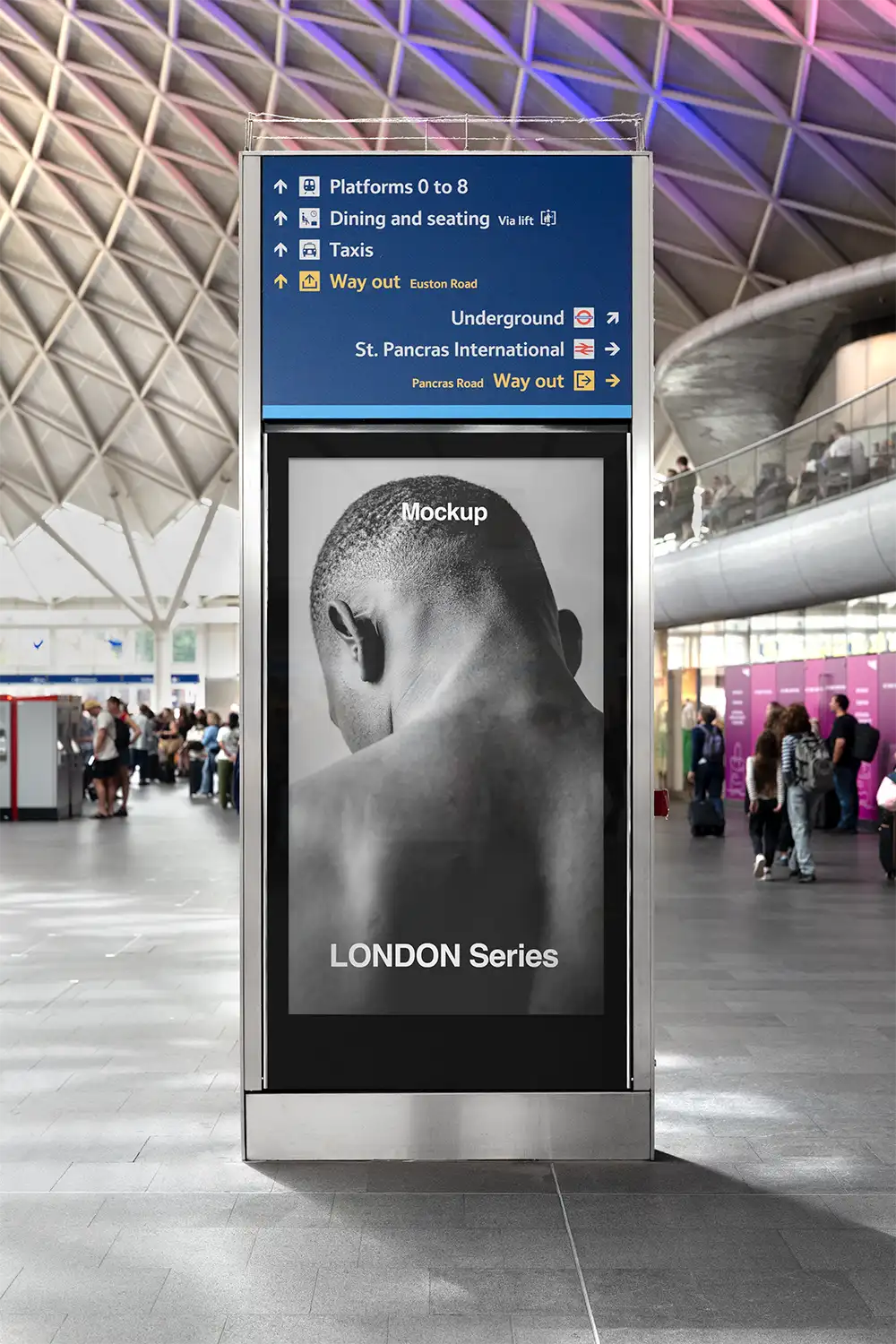 Mockup in the London Underground at King's cross railway station. © BRANDACLE MOCKUPS 2026. All rights reserved.