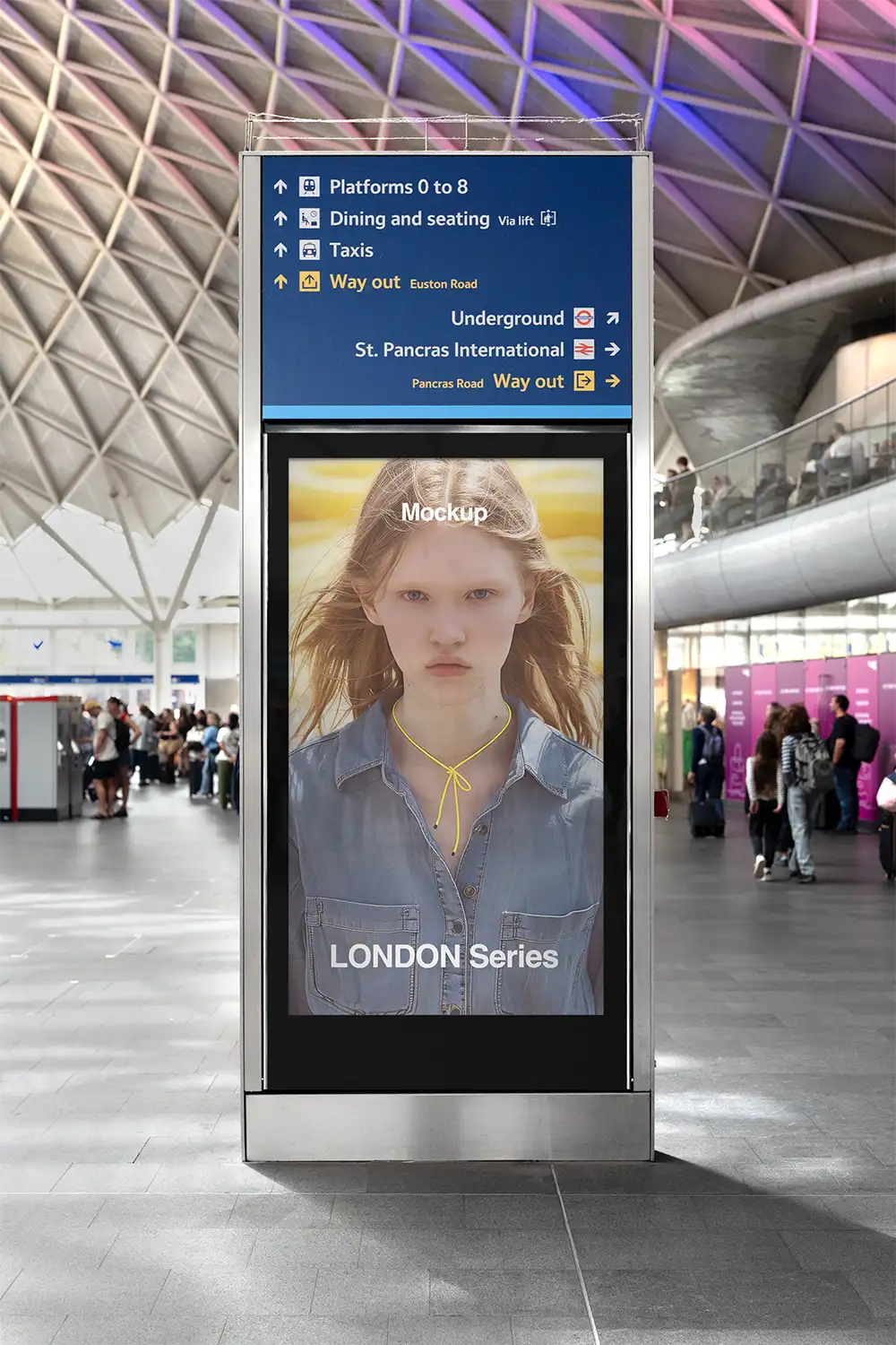 Mockup in the London Underground at King's cross railway station. © BRANDACLE MOCKUPS 2026. All rights reserved.