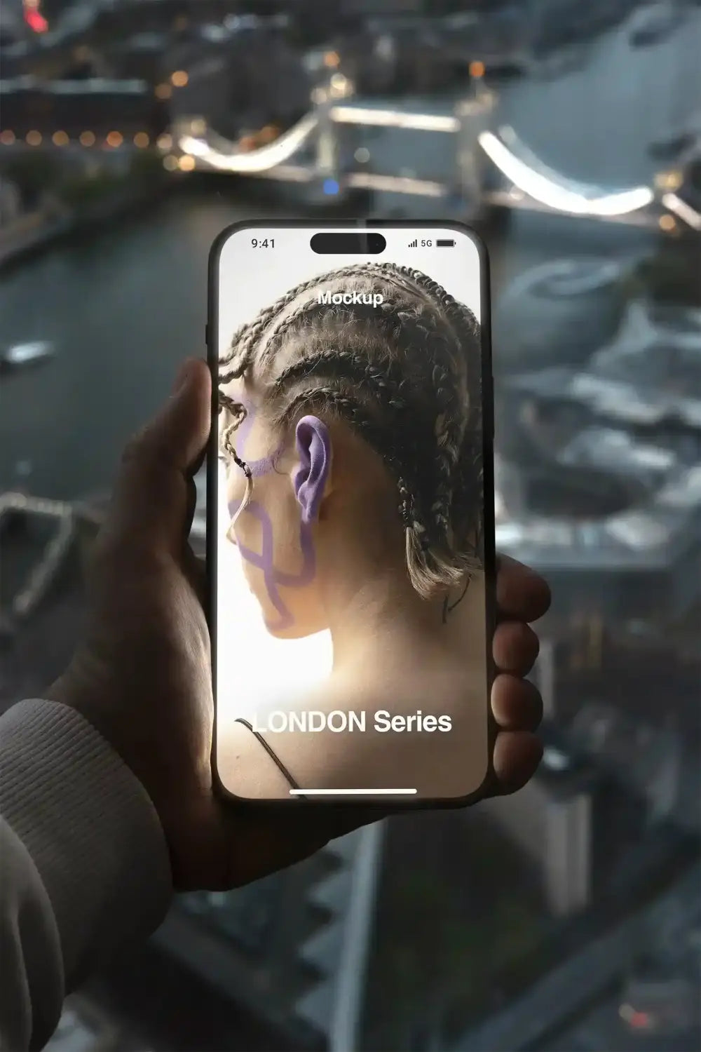 iPhone mockup in London. © BRANDACLE MOCKUPS 2026