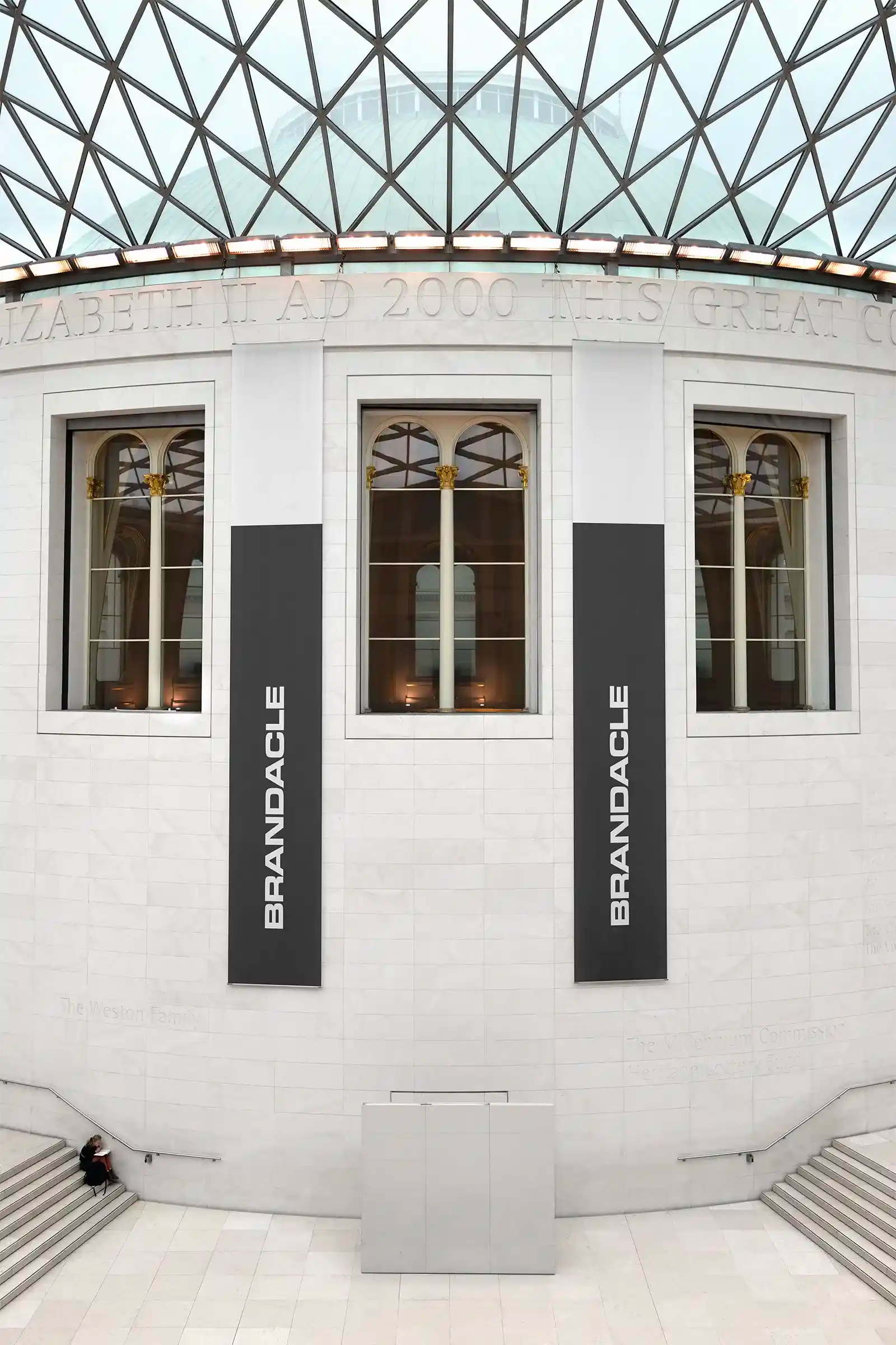 Banner mockup at the British Museum, London, UK. PSD Mockup on Photoshop for your design 4