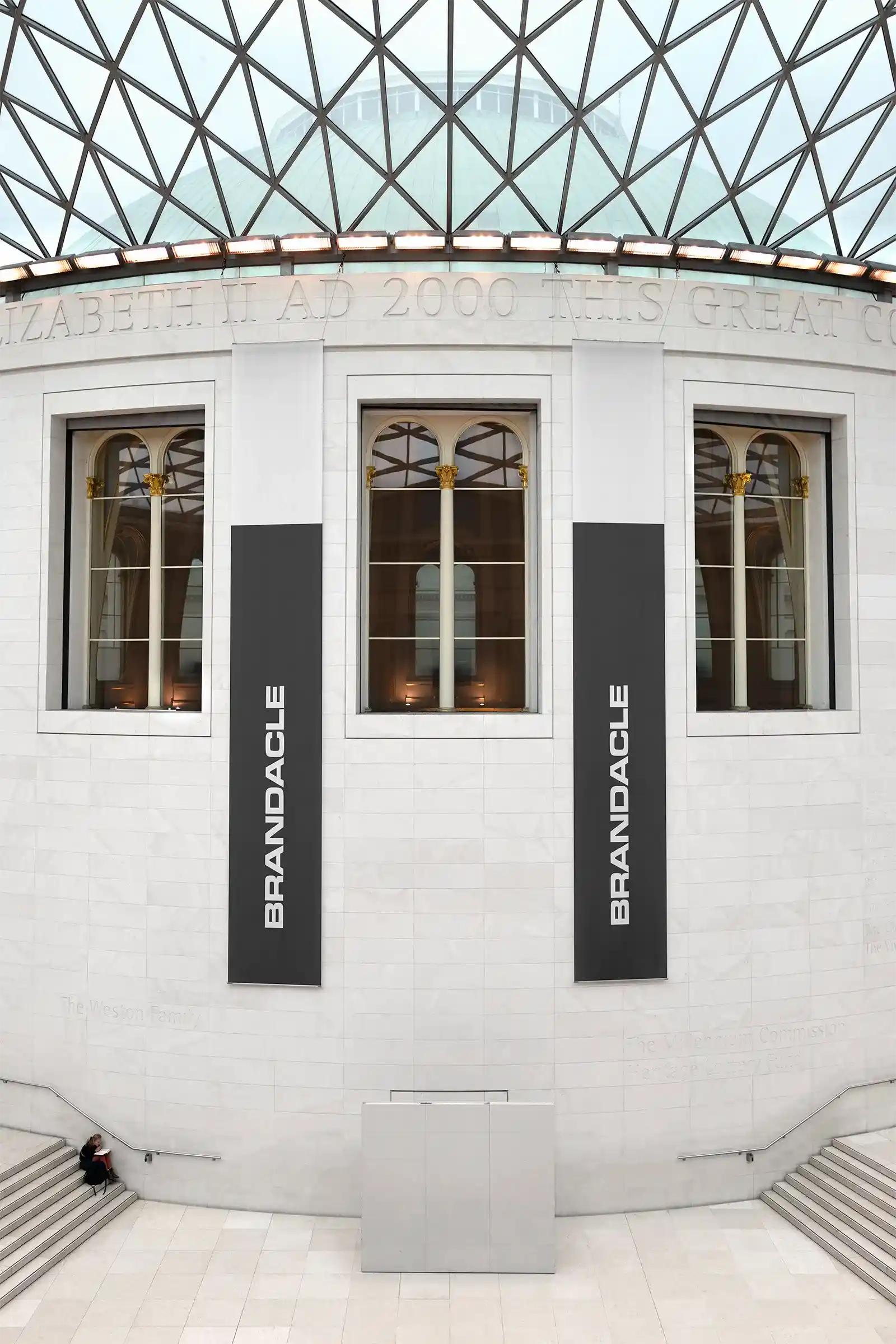 Banner mockup at the British Museum, London, UK. PSD Mockup on Photoshop for your design