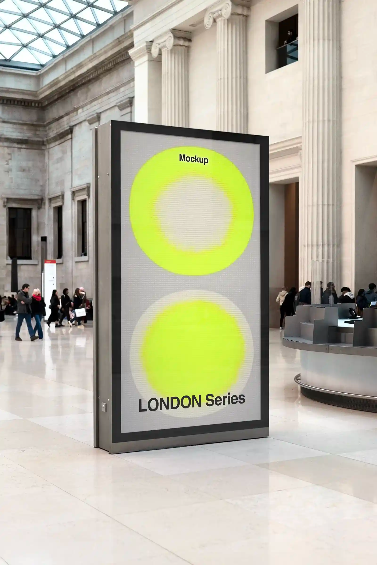 Billboard mockup at the British Museum, London, UK. PSD Mockup on Photoshop for your design 1