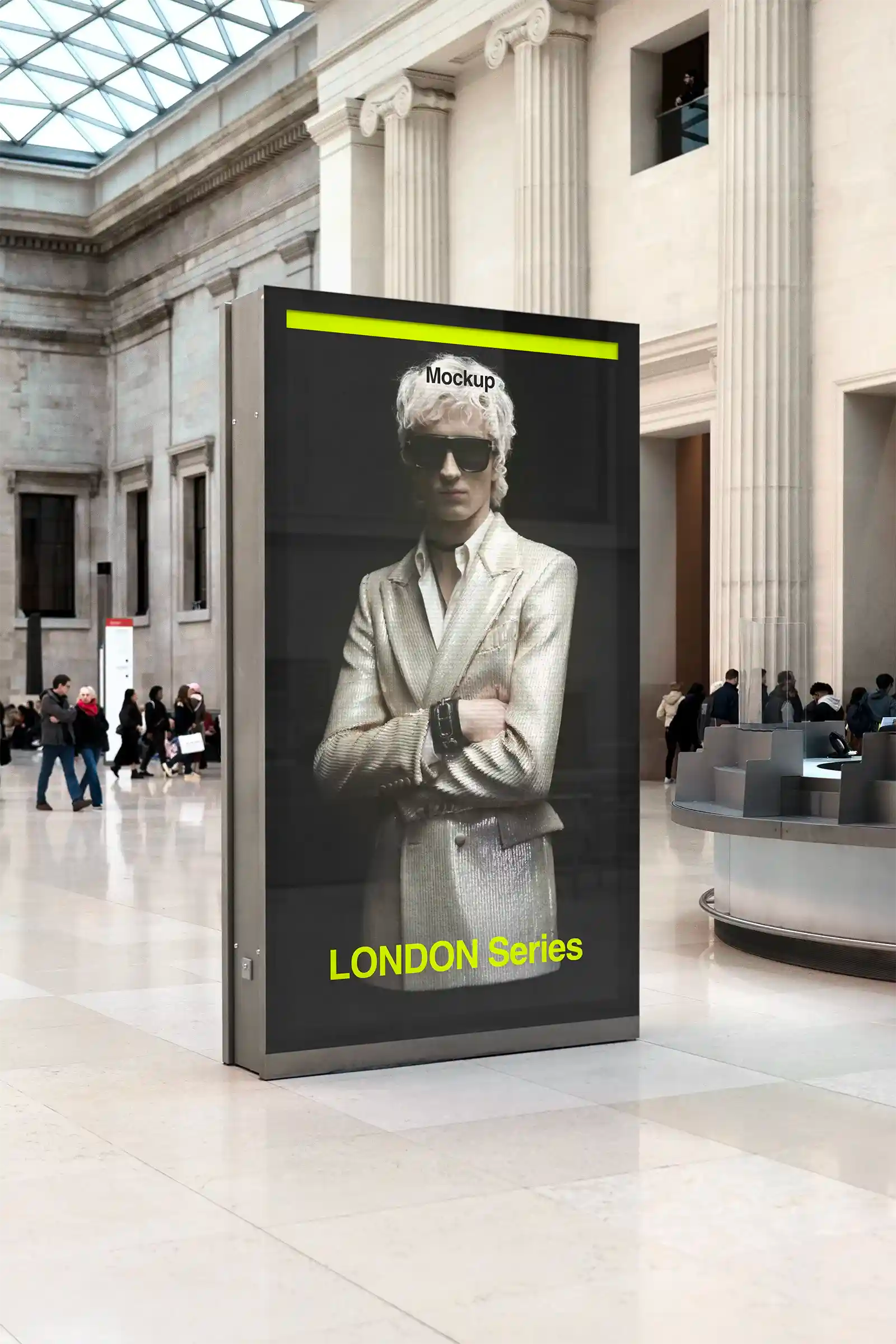 Billboard mockup at the British Museum, London, UK. PSD Mockup on Photoshop for your design 2