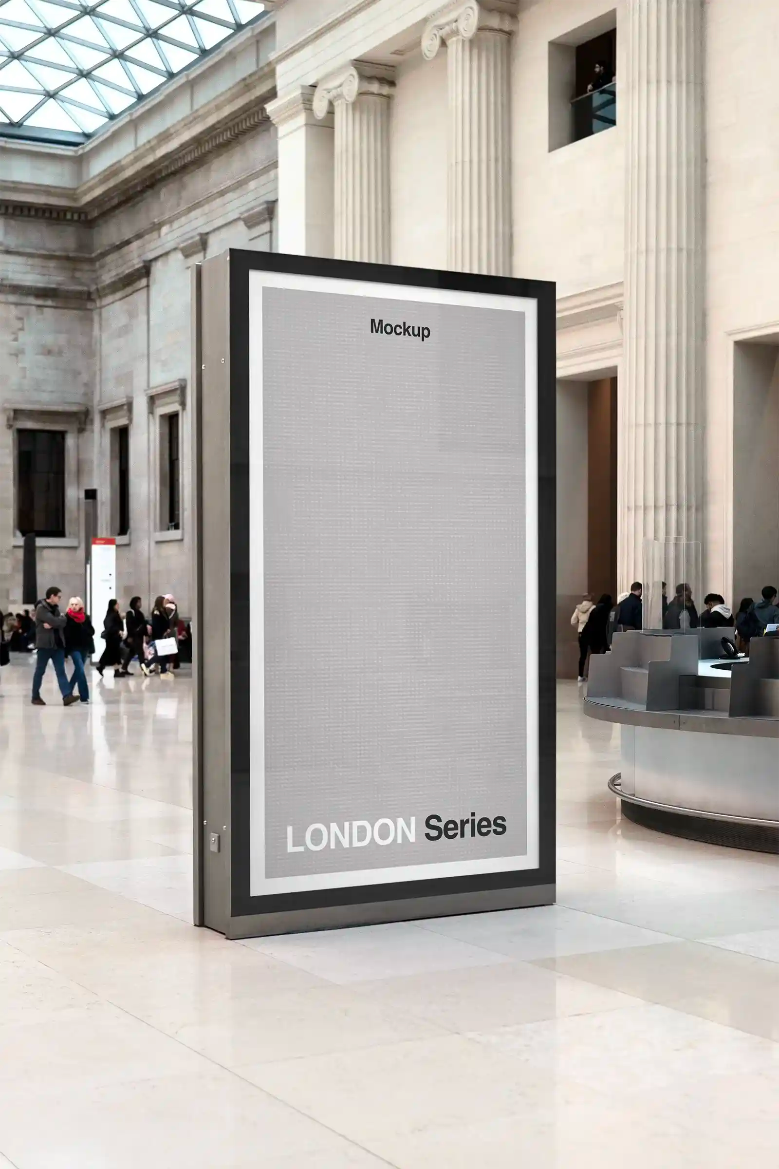 Billboard mockup at the British Museum, London, UK. PSD Mockup on Photoshop for your design 3
