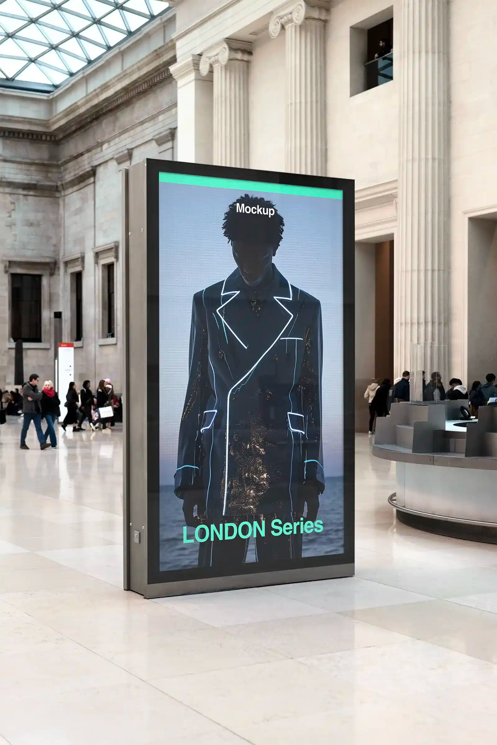 Billboard mockup at the British Museum, London, UK. PSD Mockup on Photoshop for your design 4