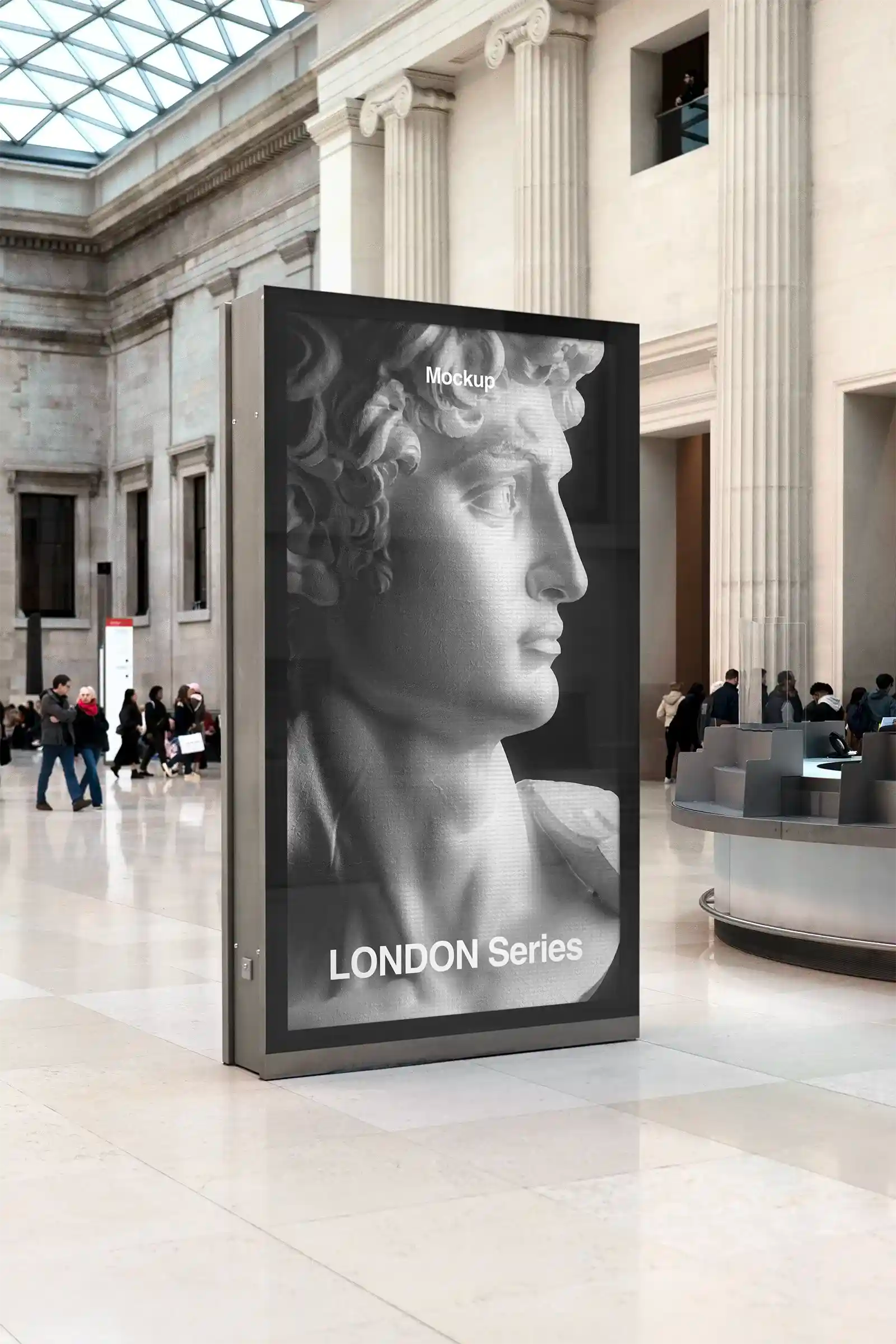 Billboard mockup at the British Museum, London, UK. PSD Mockup on Photoshop for your design 5