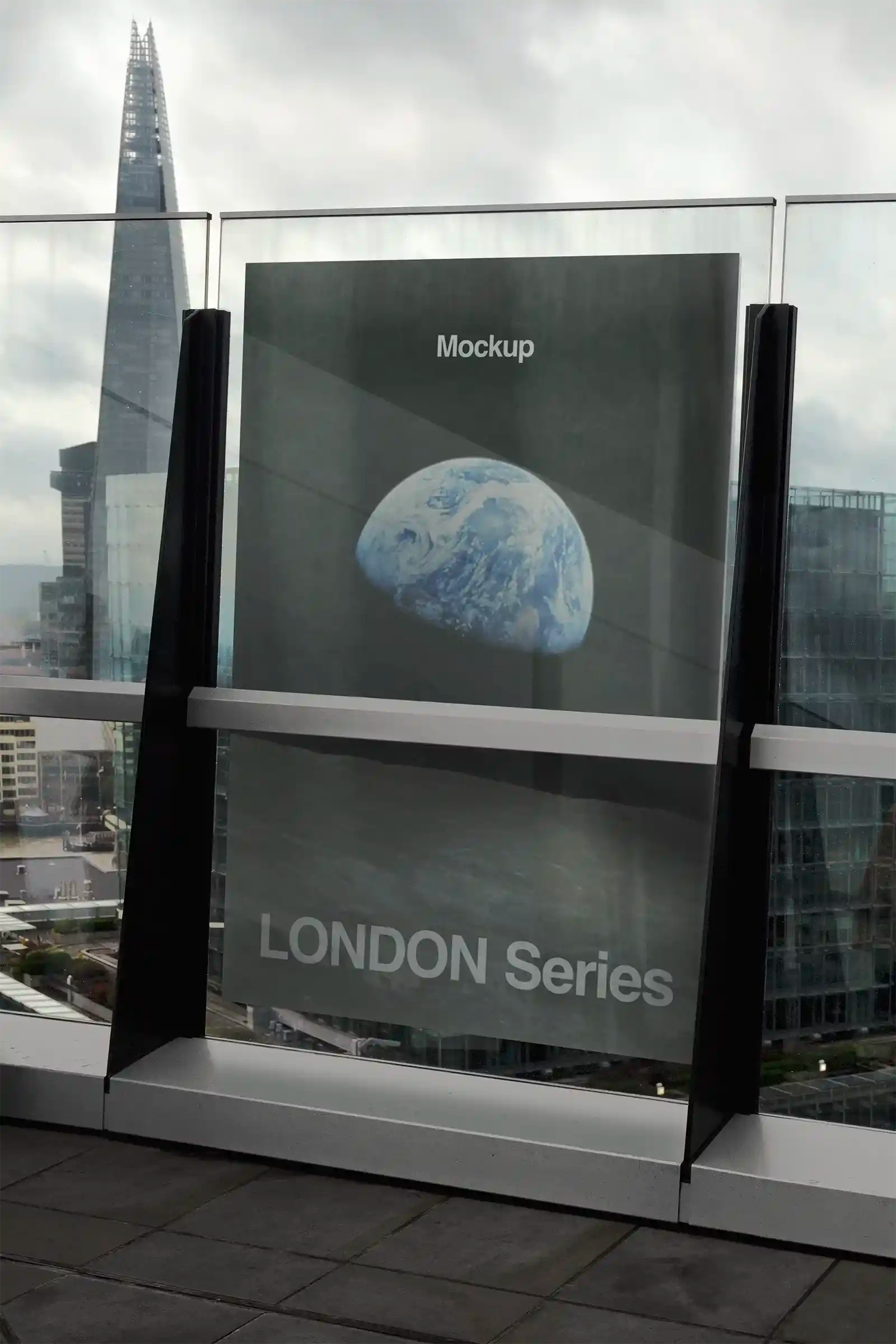 Billboard mockup in London, UK, with the Shard skyscraper. PSD Mockup on Photoshop for your design 1