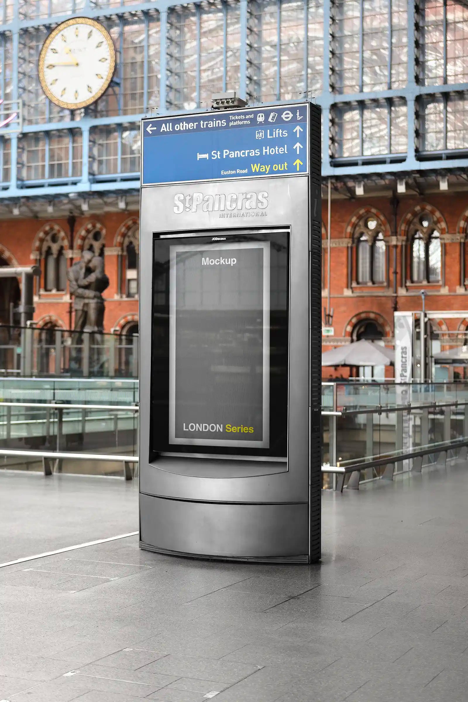 Billboard mockup in London St Pancras Train Station, UK. PSD Mockup on Photoshop for your design 4