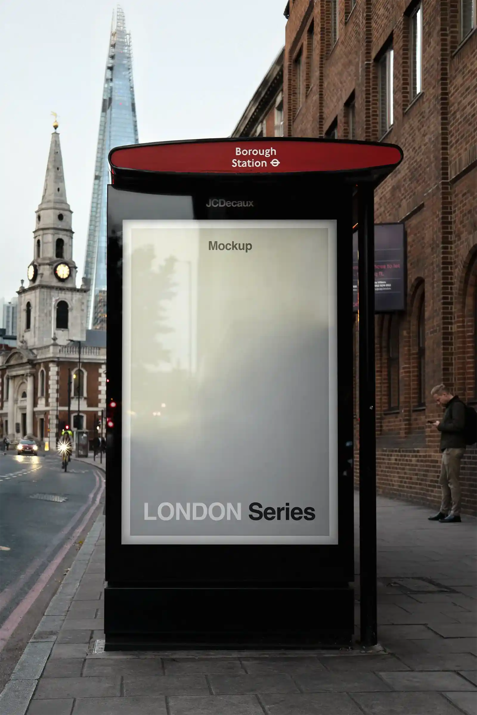 Billboard mockup in London, UK. PSD Mockup on Photoshop for your design at a bus shelter