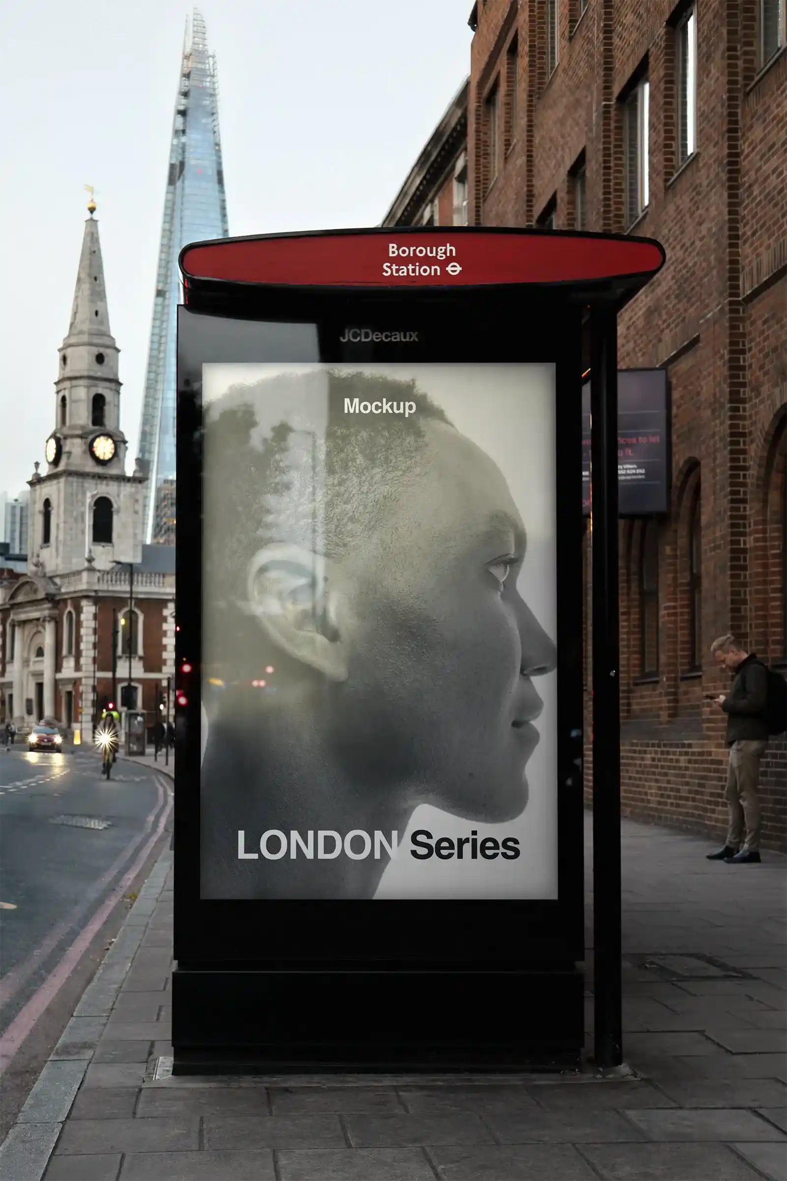 Billboard mockup in London, UK. PSD Mockup on Photoshop for your design at a bus shelter