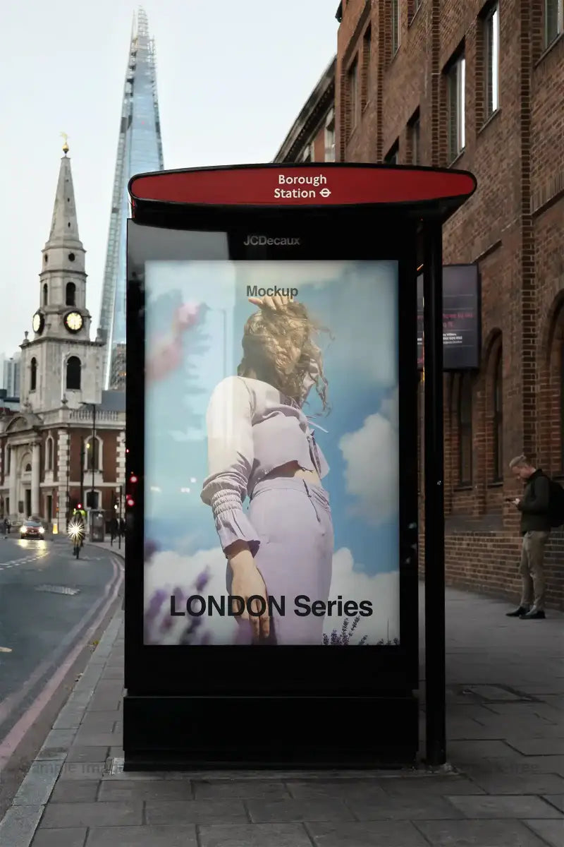 Billboard mockup in London, UK. PSD Mockup on Photoshop for your design at a bus shelter