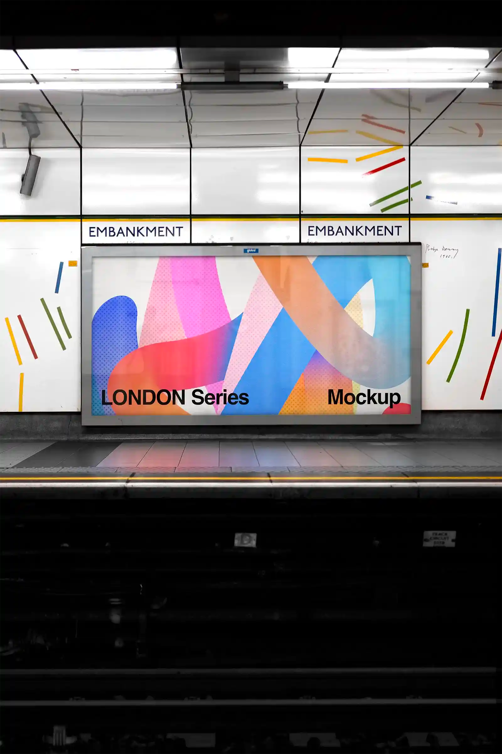 Billboard mockup in the London Underground, UK, at Embankment. London tube PSD Mockup on Photoshop for your design 4