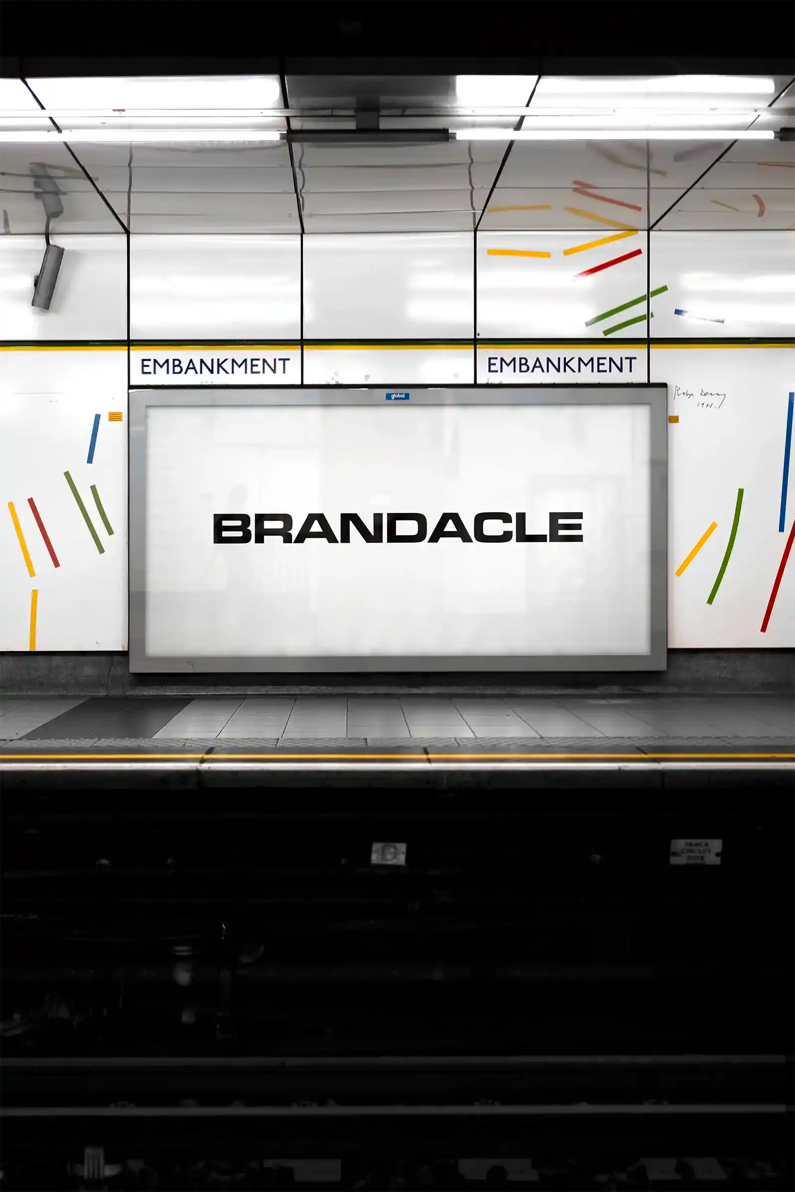 Billboard mockup in the London Underground, UK, at Embankment. London tube PSD Mockup on Photoshop for your design 5