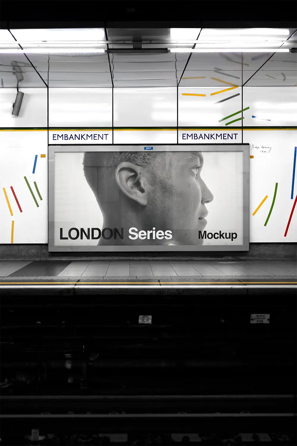 Billboard mockup in the London Underground (London Tube). © BRANDACLE MOCKUPS 2026. 