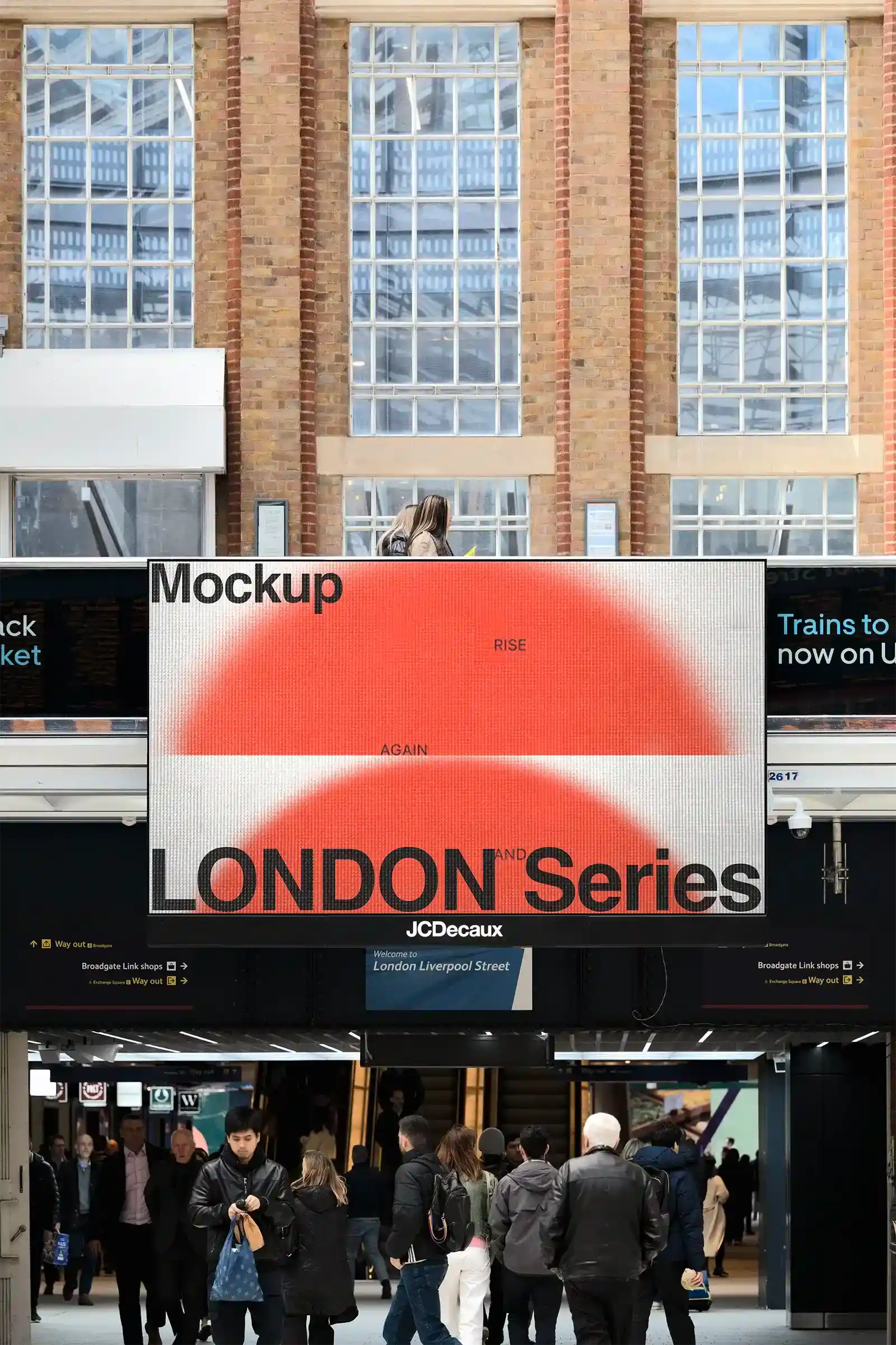 Billboard mockup in the London Underground, UK, at Liverpool Street Train Station. 