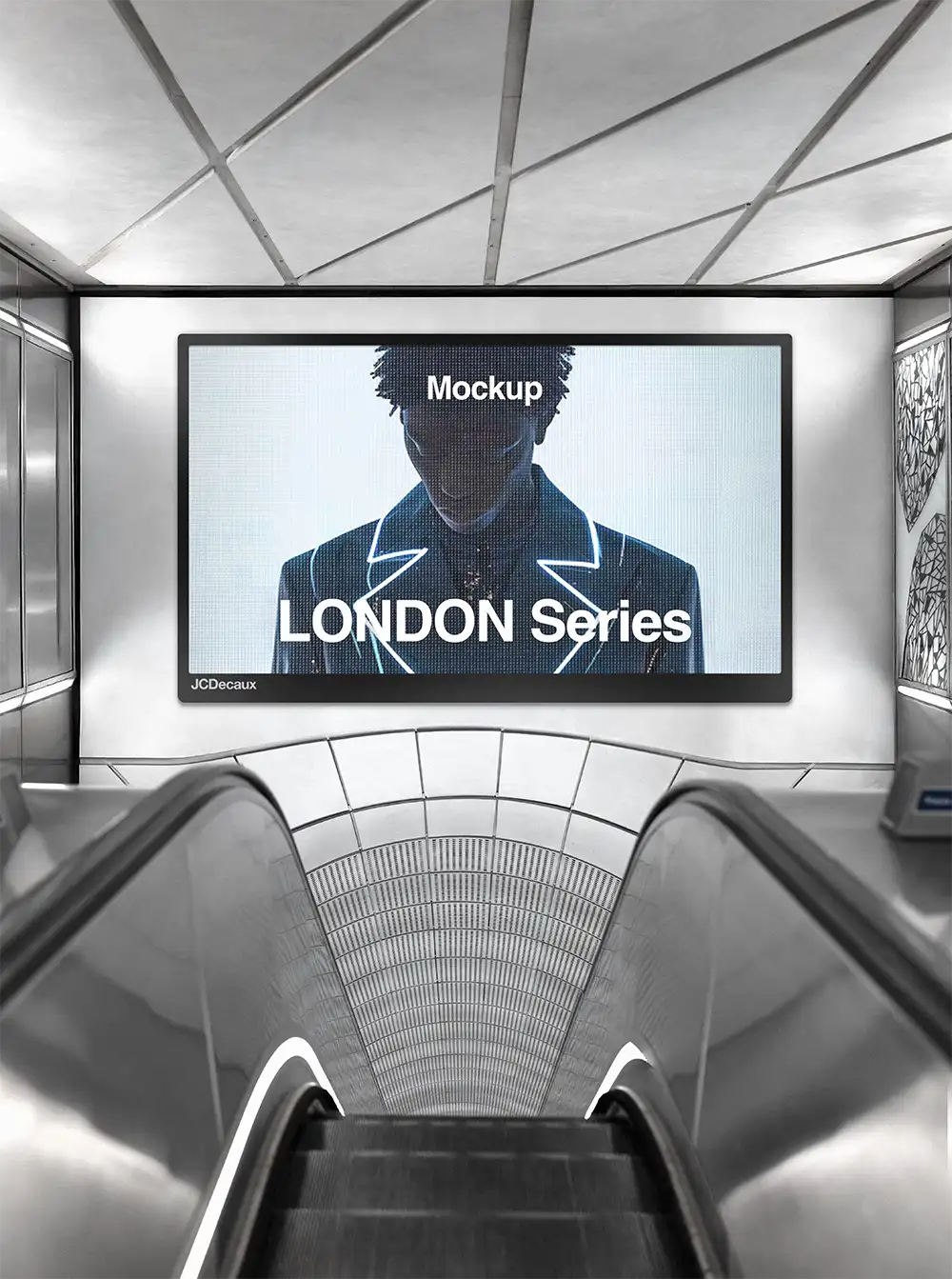 Billboard mockup in the London Underground, London Tube © BRANDACLE MOCKUPS 2026. 