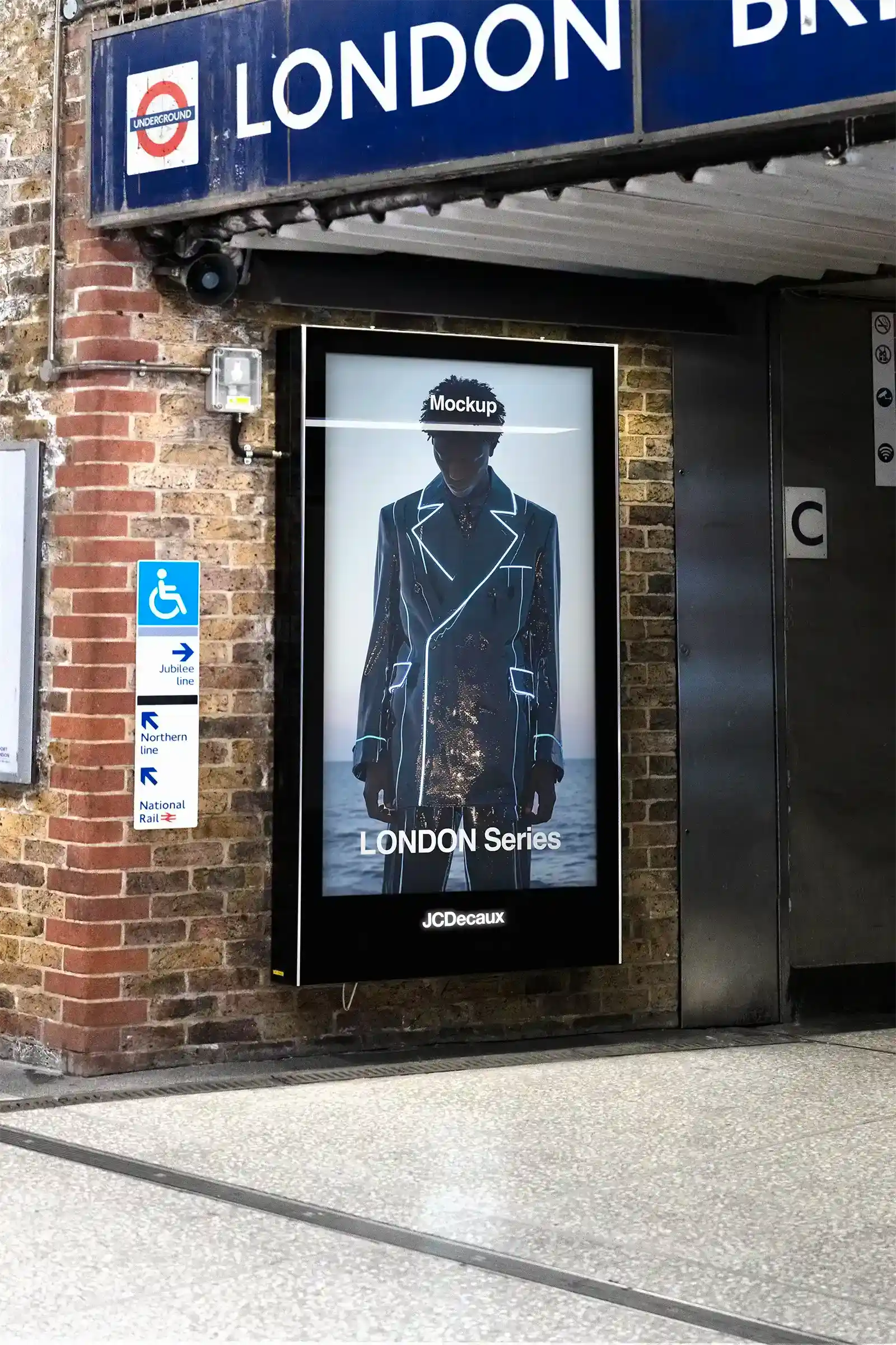 Billboard mockup in the London Underground, UK, at London Bridge Station