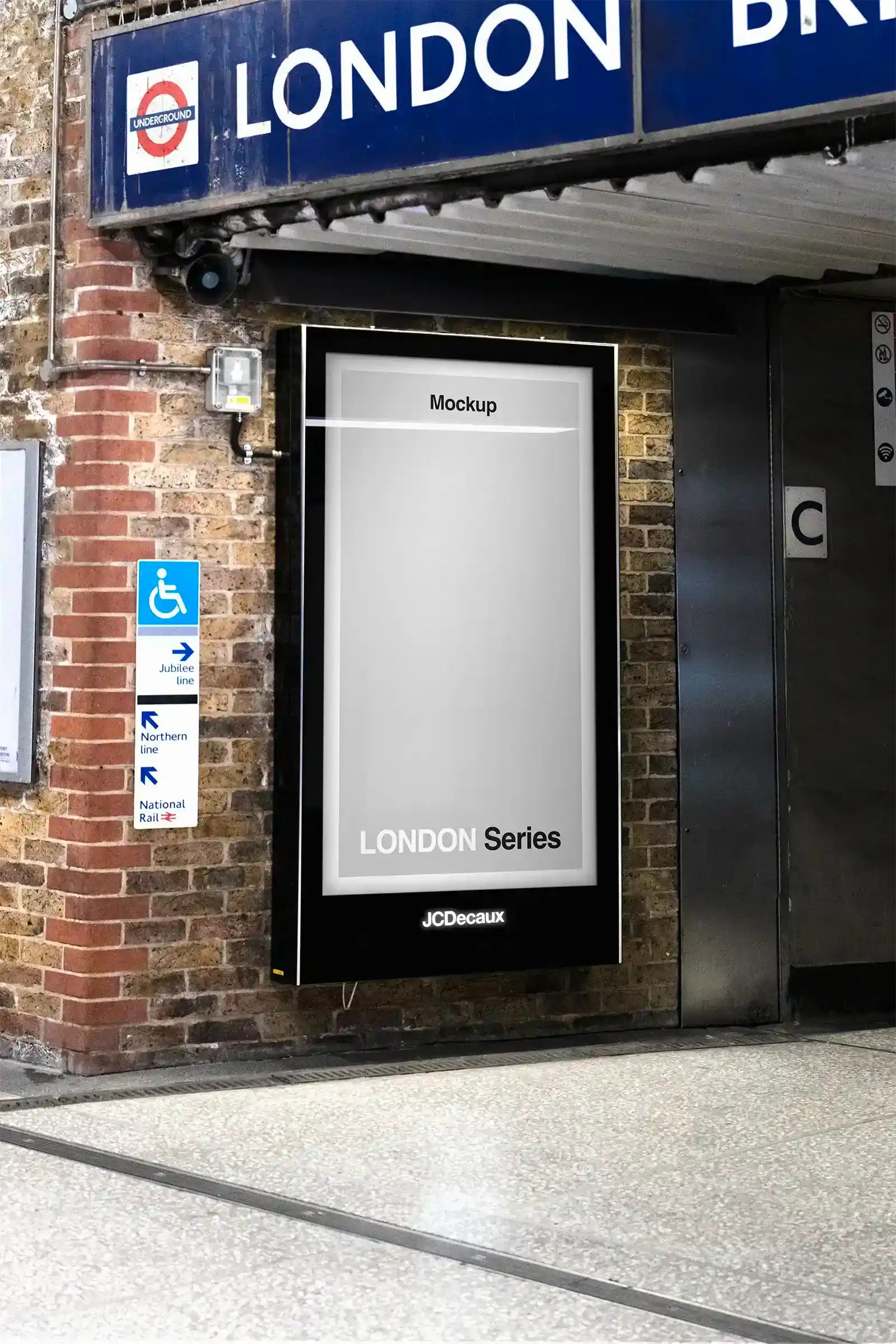 Billboard mockup in the London Underground, UK, at London Bridge Station