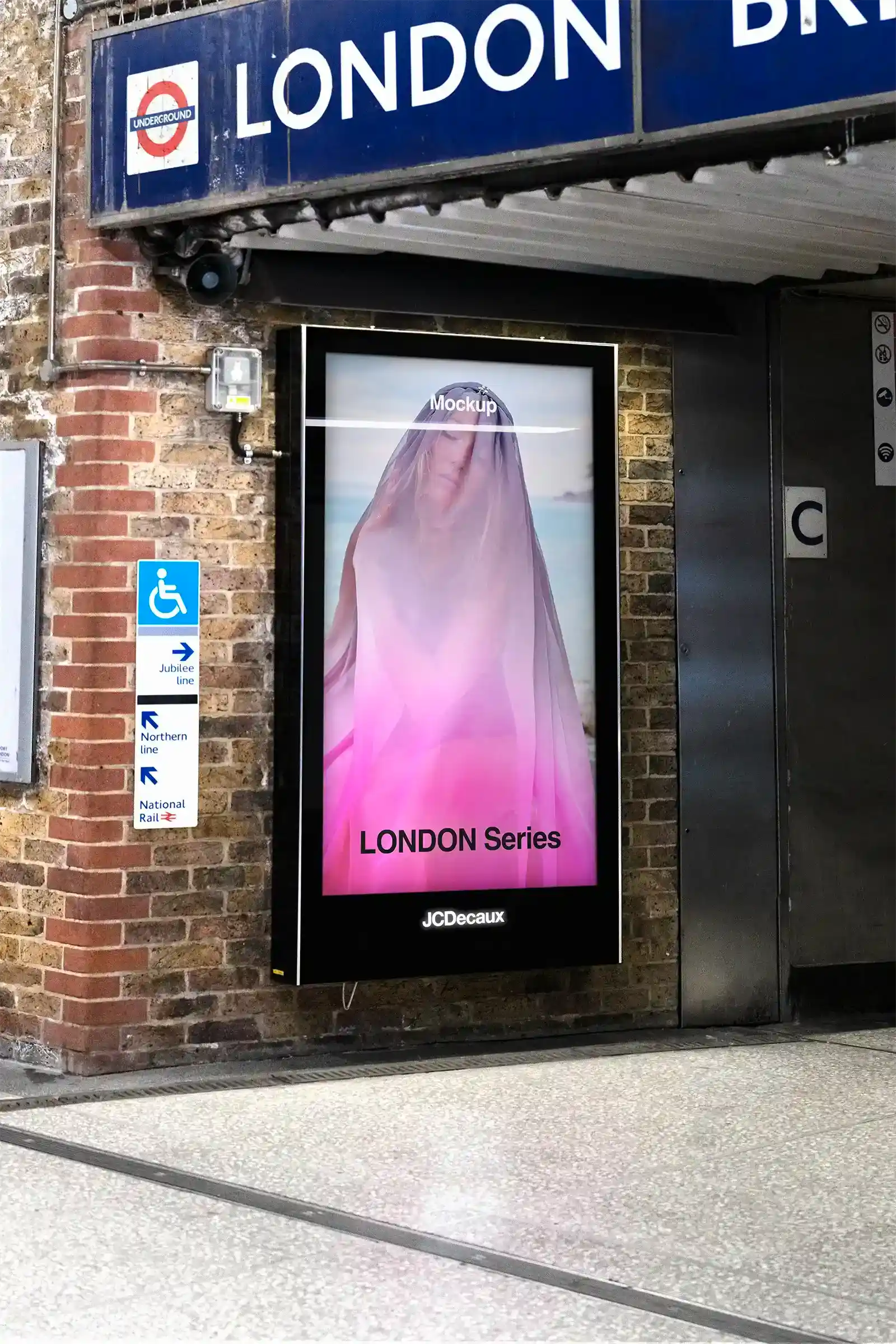 Billboard mockup in the London Underground, UK, at London Bridge Station