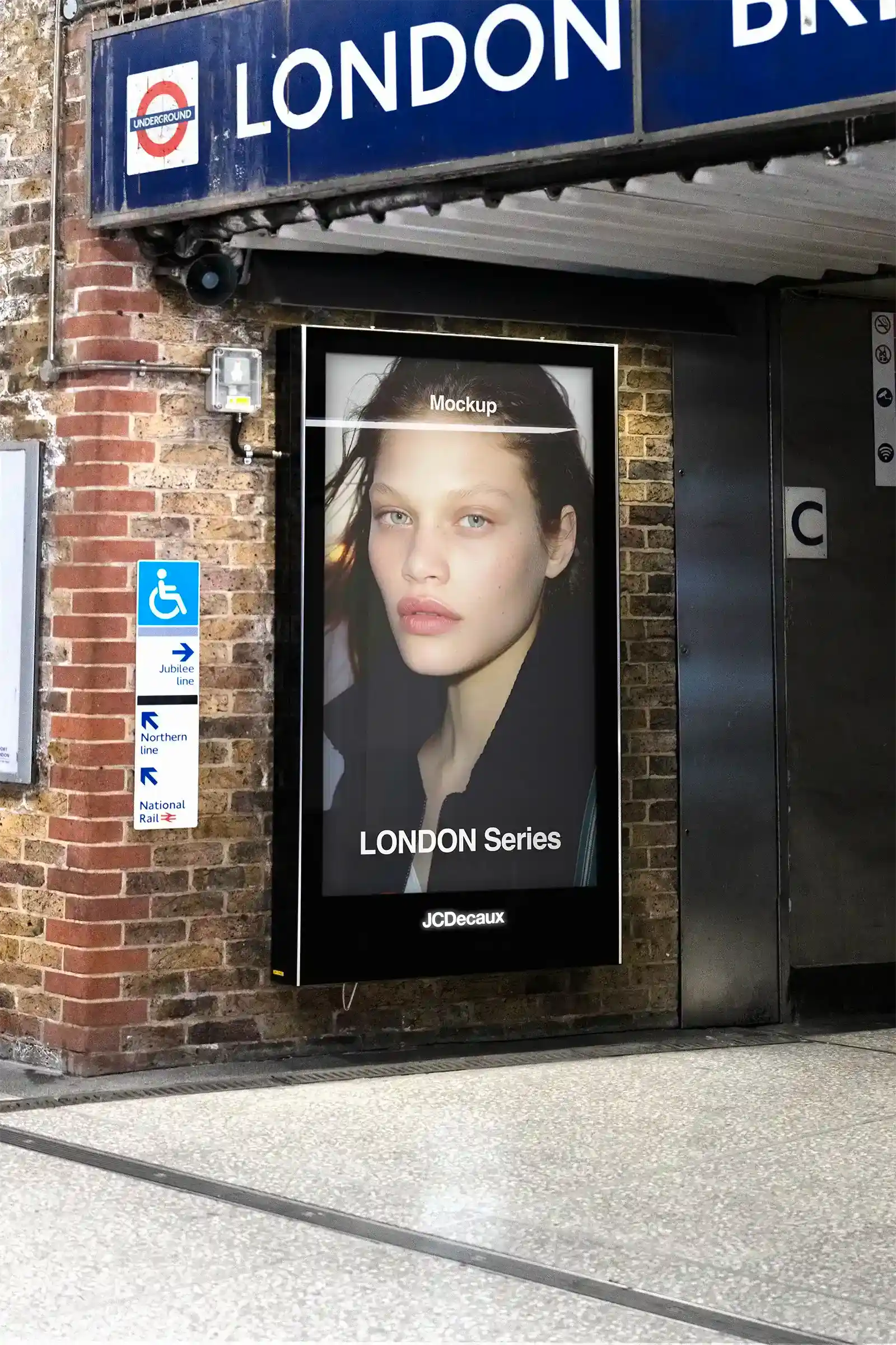 Billboard mockup in the London Underground, UK, at London Bridge Station