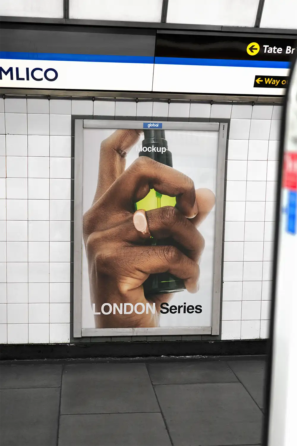 Billboard mockup in the London Underground (London Tube). © BRANDACLE MOCKUPS 2026. All rights reserved.