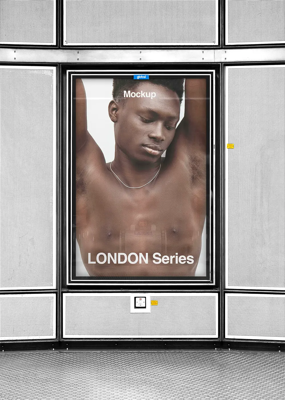 Poster mockup in the London Underground. © 2026 BRANDACLE MOCKUPS. No unauthorized reproduction. No AI training allowed. No generative AI modification or derivative works permitted.