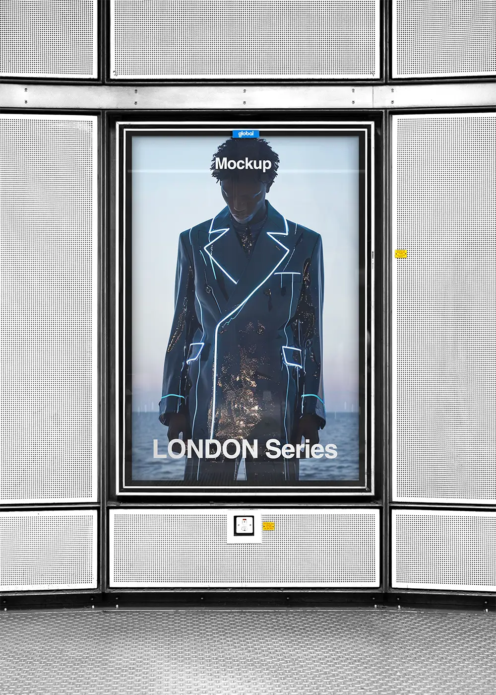 Poster mockup in the London Underground. © 2026 BRANDACLE MOCKUPS. No unauthorized reproduction. No AI training allowed. No generative AI modification or derivative works permitted.