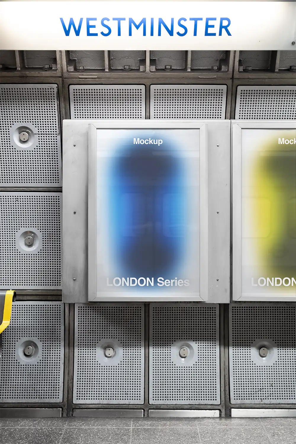London Underground Poster mockup in Westminster. © 2026 BRANDACLE MOCKUPS. No unauthorized reproduction. No AI training allowed. No generative AI modification or derivative works permitted. 