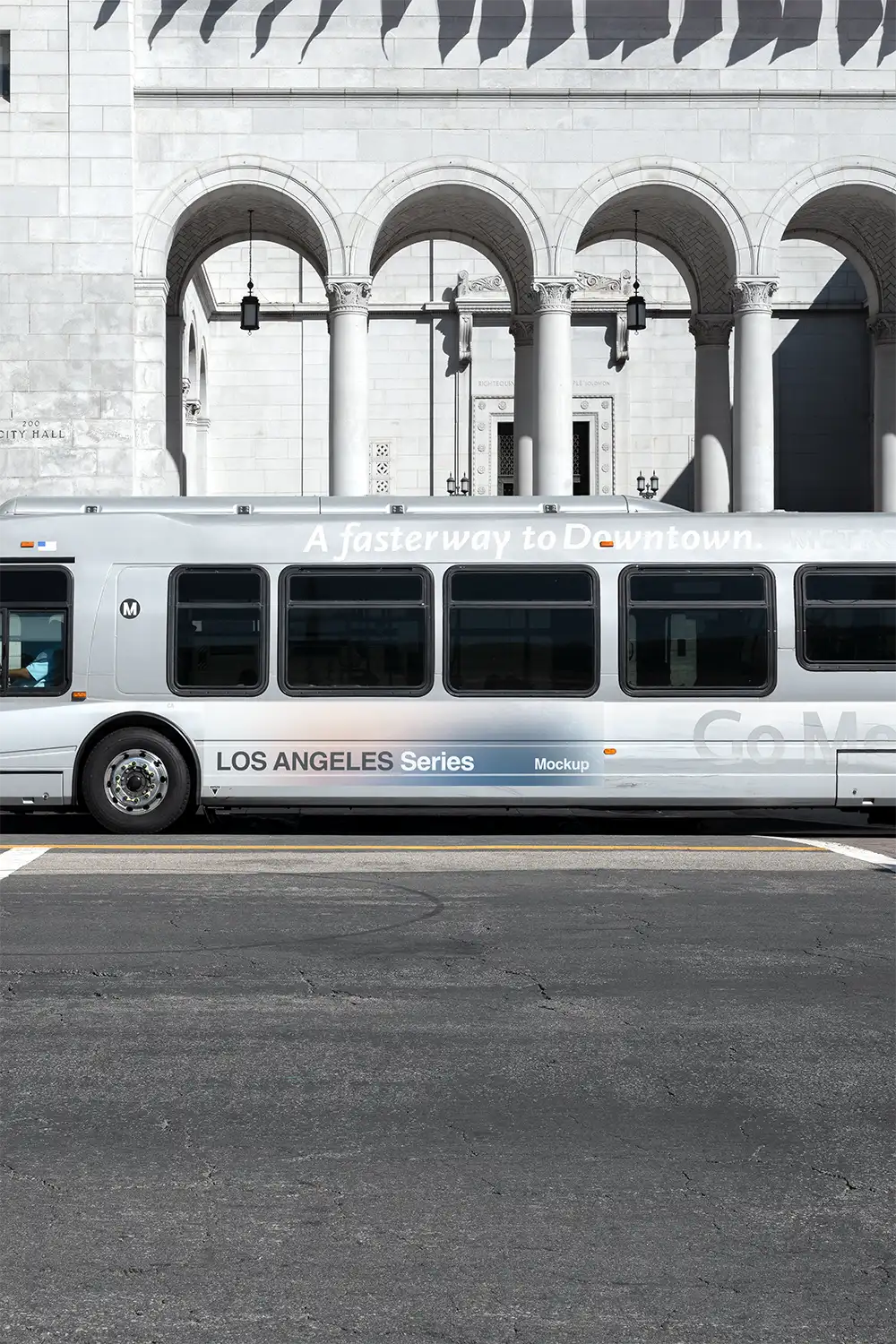 poster mockup on a bus in Los Angeles