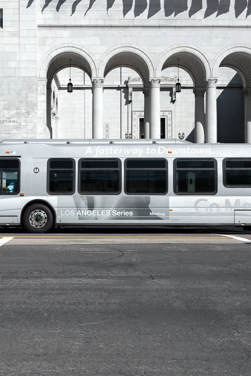 poster mockup on a bus in Los Angeles