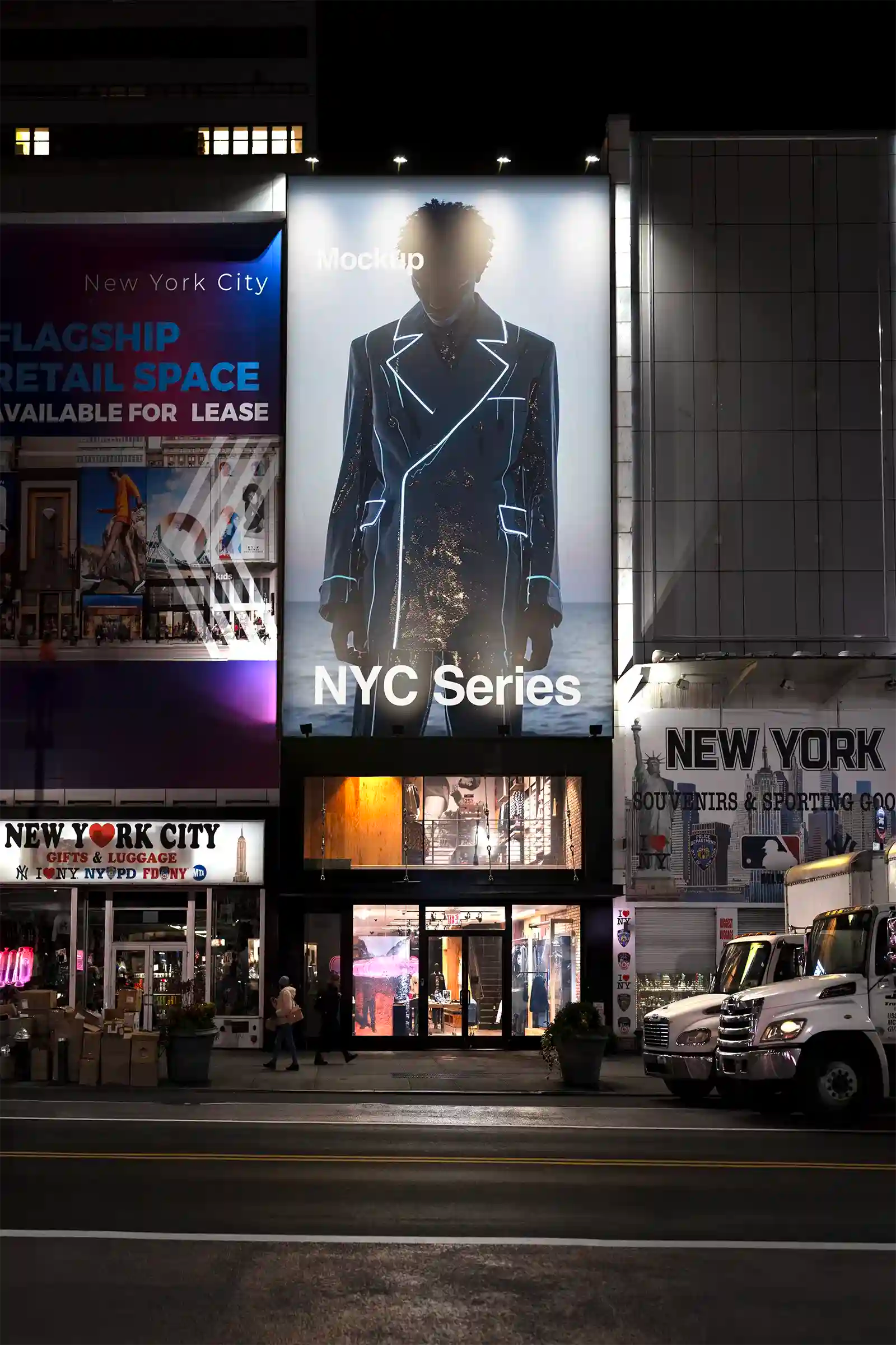 Giant Billboard mockup in New York, United States. Poster, Banner. PSD Mockup Photoshop Mockup design 3