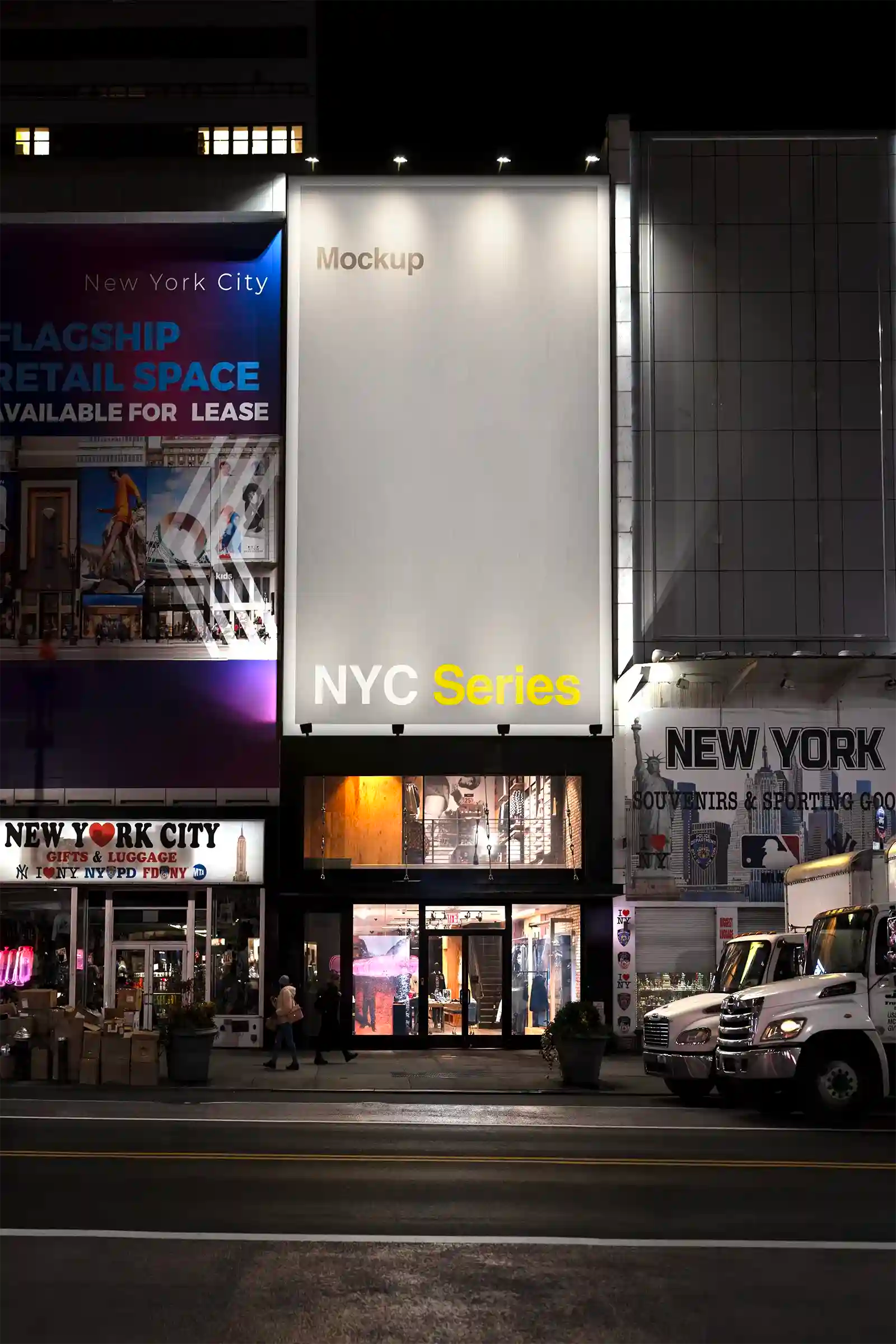 Giant Billboard mockup in New York, United States. Poster, Banner. PSD Mockup Photoshop Mockup design 1
