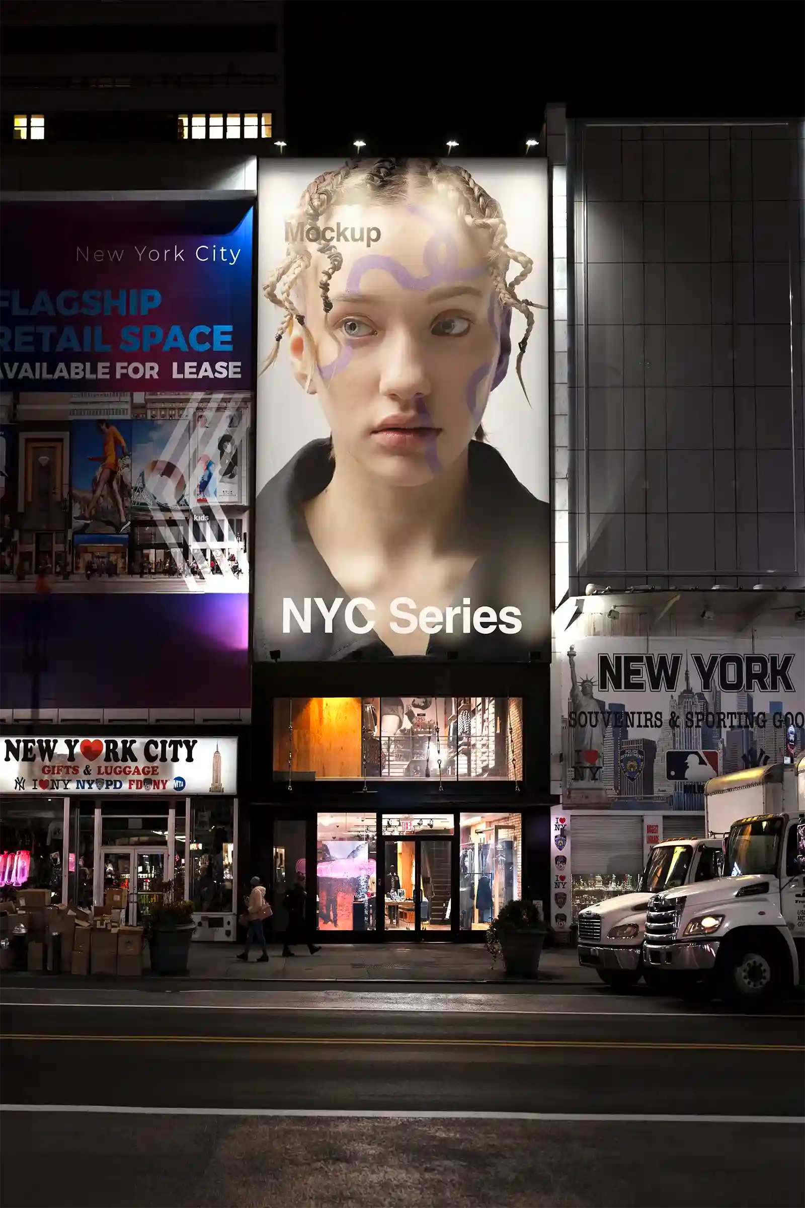 Giant Billboard mockup in New York, United States. Poster, Banner. PSD Mockup Photoshop Mockup design 4